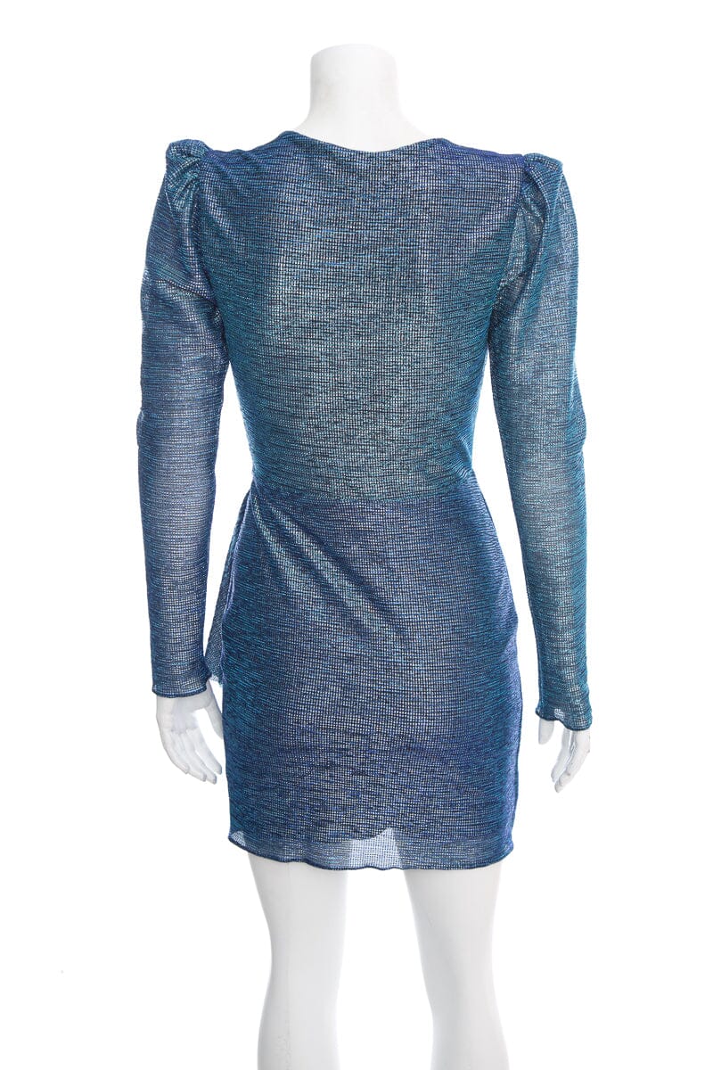 Pat Bo Blue Shimmer Long Sleeve Mini Dress SZ 2 - Image 3