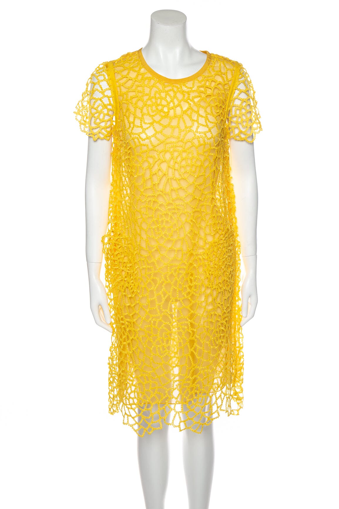 Peggy Jennings Yellow Sheer Embroidered Short Sleeve Dress SZ 4