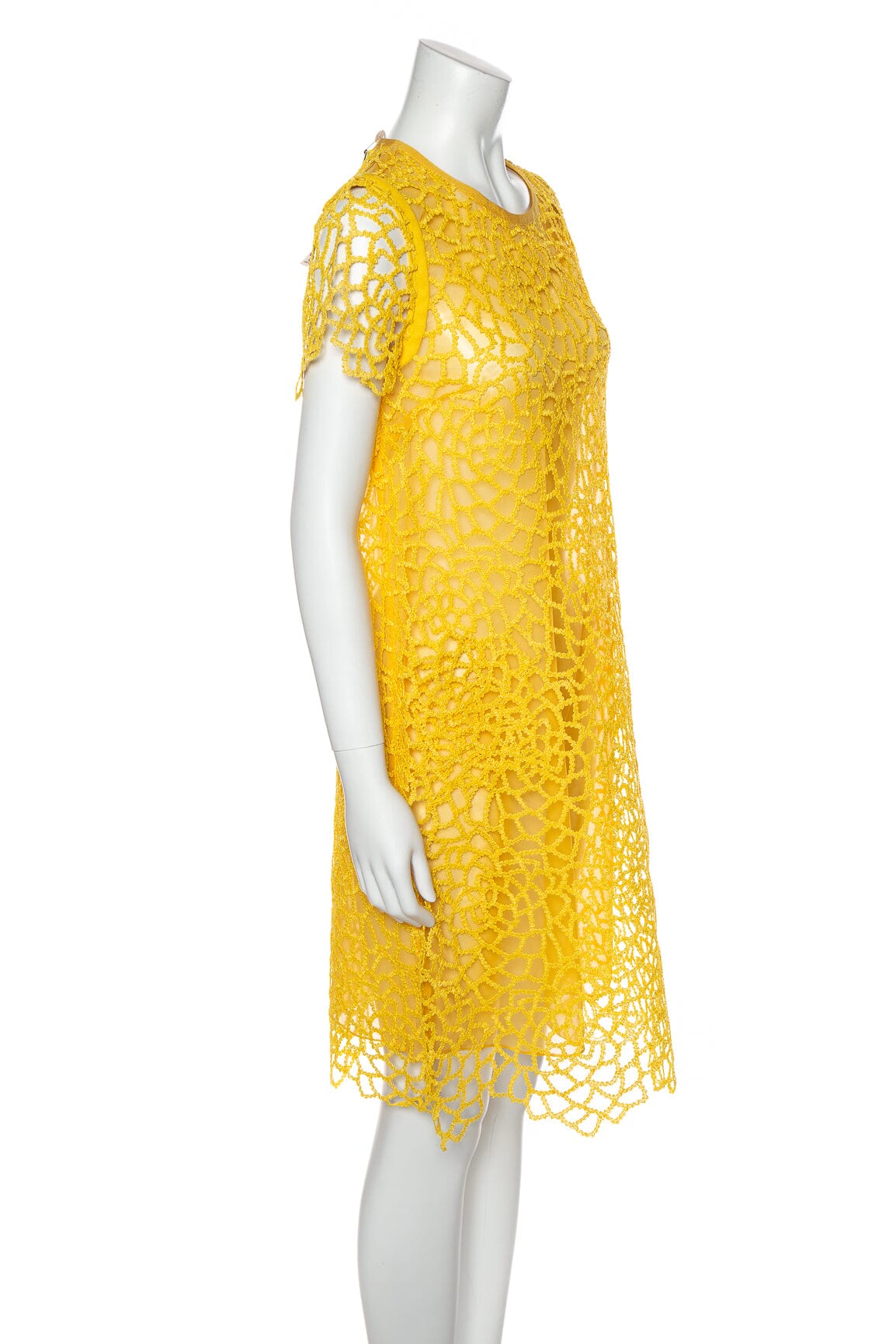Peggy Jennings Yellow Sheer Embroidered Short Sleeve Dress SZ 4 - Image 2