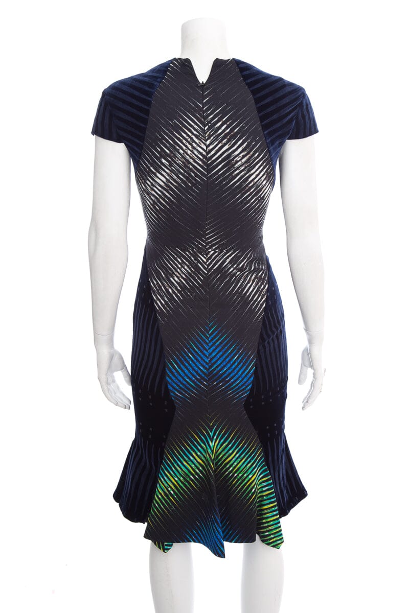 Peter Pilotto Blue Stripe and Velvet Short Sleeve Dress SZ 6 - Image 3