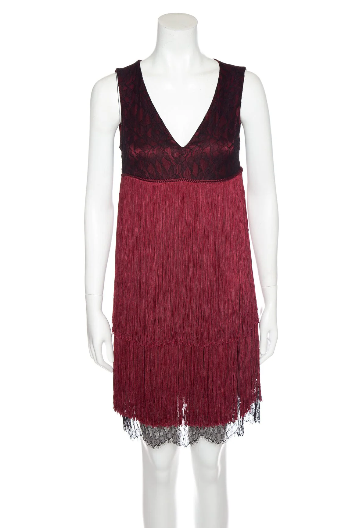 Prabal Gurung Burgundy and Black Lace Fringe Dress SZ N/A