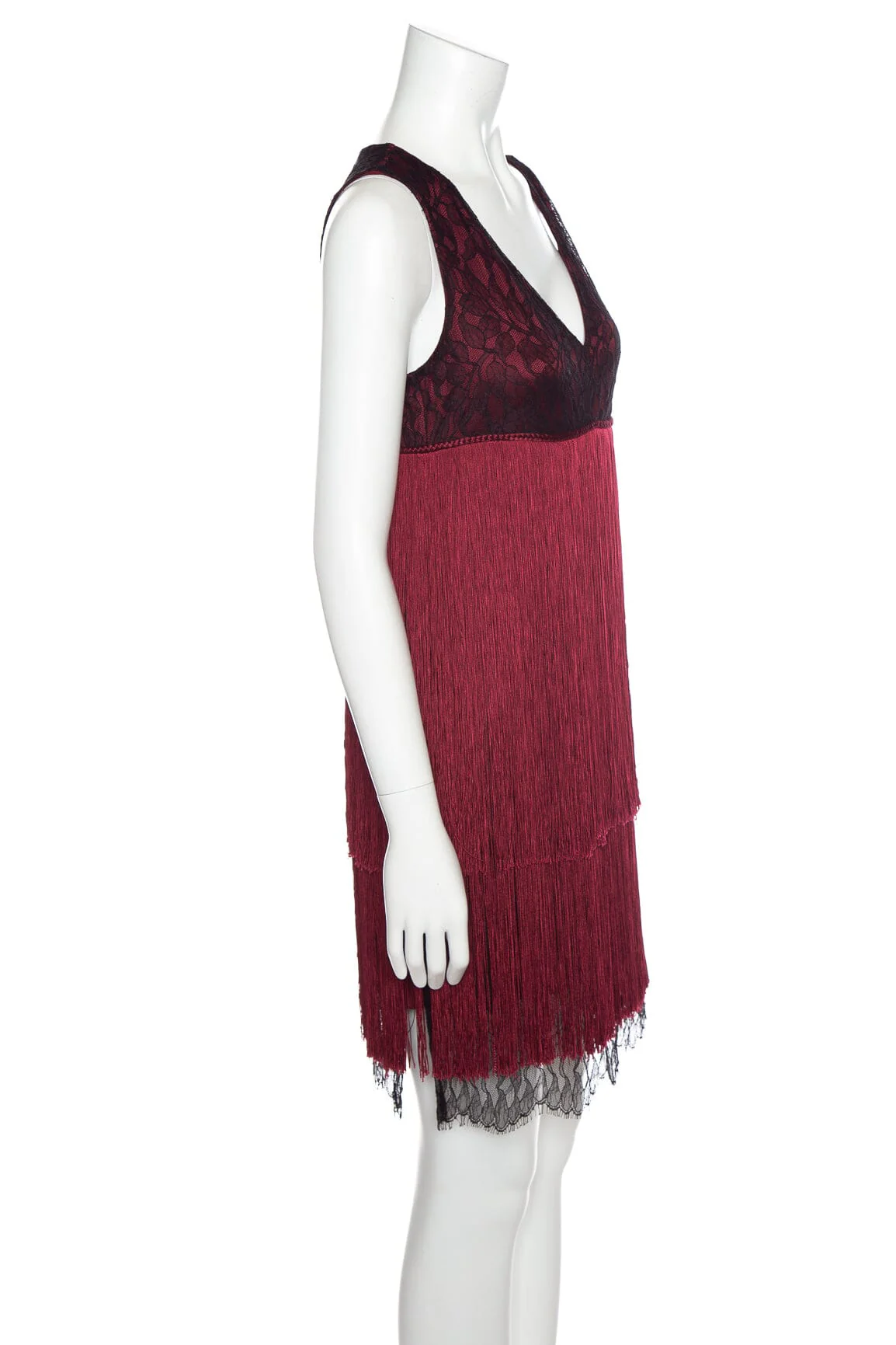 Prabal Gurung Burgundy and Black Lace Fringe Dress SZ N/A - Image 2