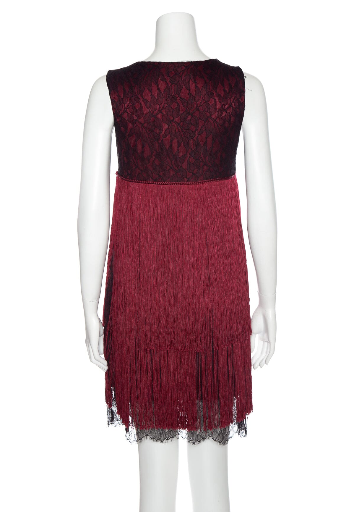 Prabal Gurung Burgundy and Black Lace Fringe Dress SZ N/A - Image 3