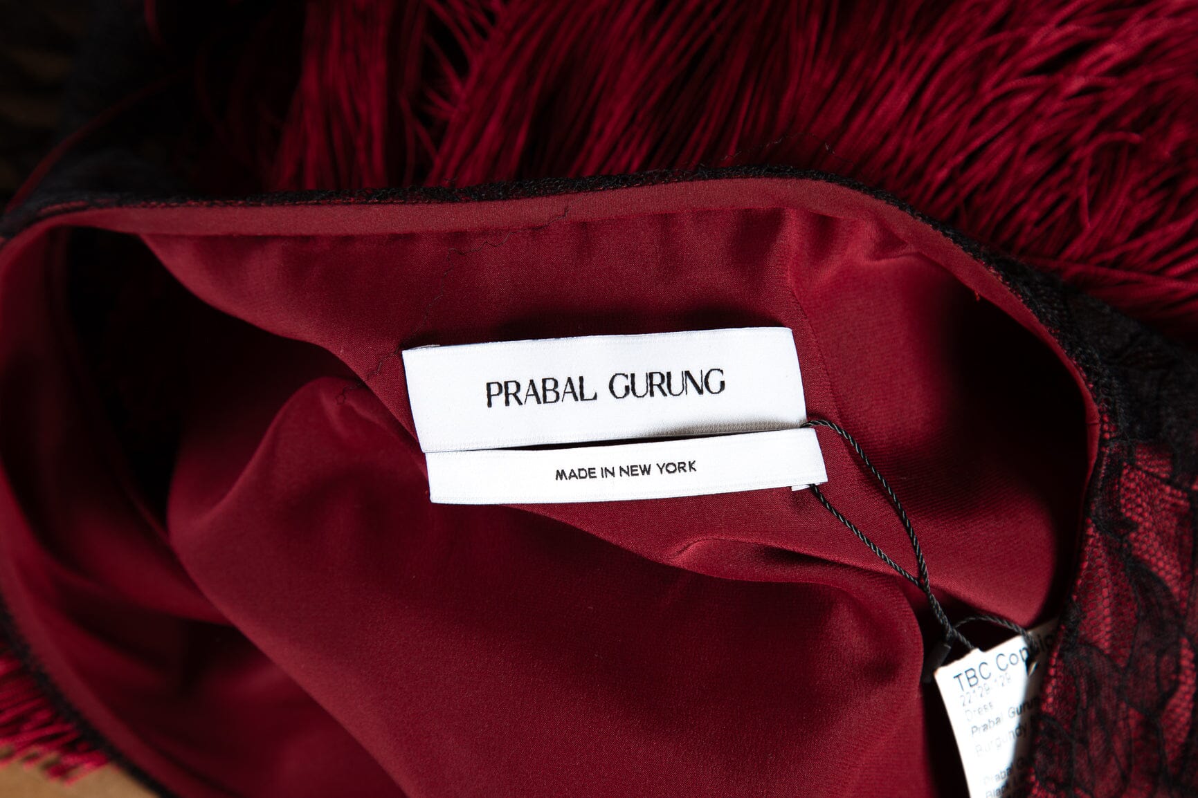 Prabal Gurung Burgundy and Black Lace Fringe Dress SZ N/A - Image 4