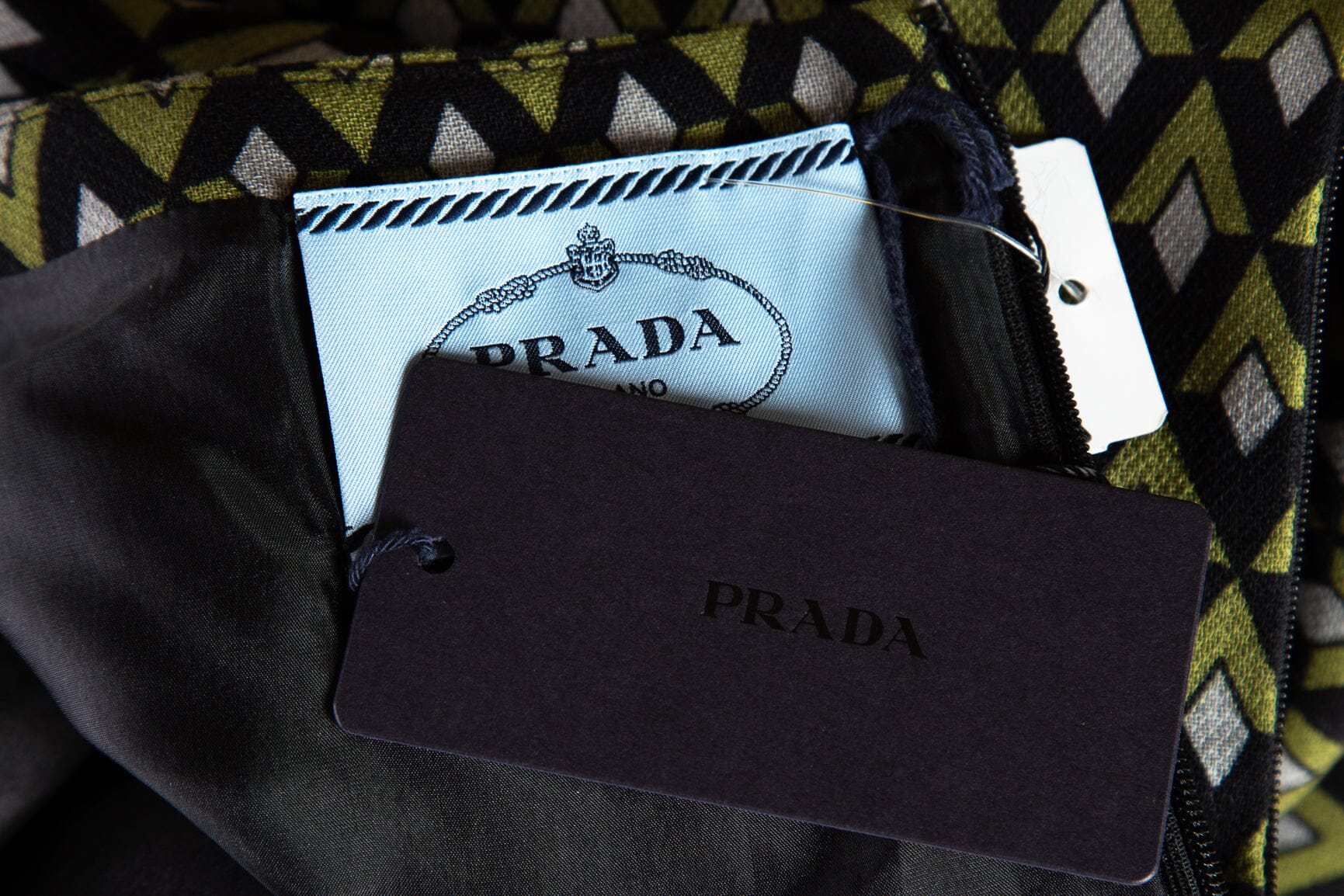 Prada Green and Black Geometric Pattern Mini Dress SZ 40 - Image 4