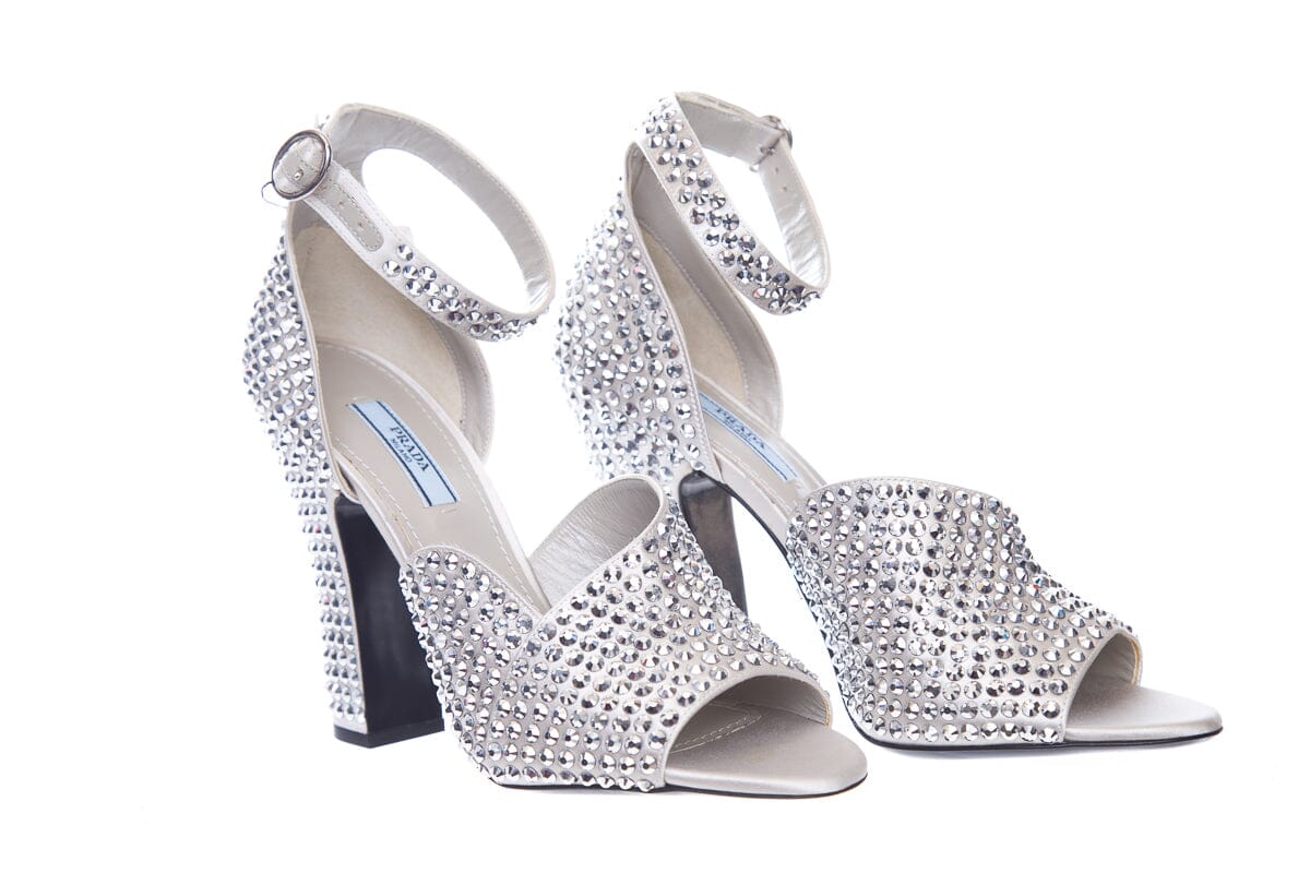 Prada Silver Embellished Heels SZ 37.5 - Image 3