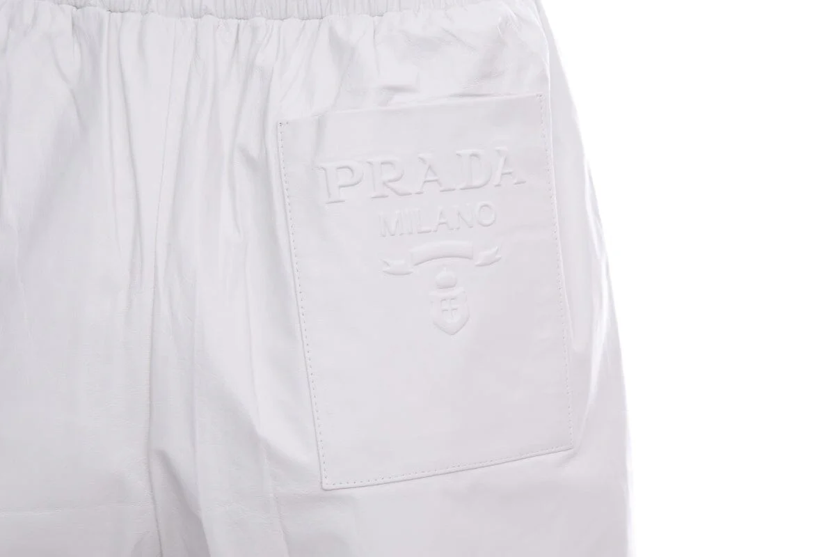 Prada White Leather Shorts SZ 38 - Image 4