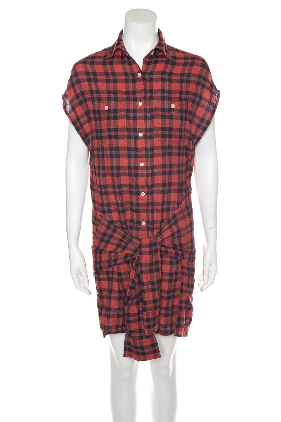 R13 Red Plaid Button Up Wrap Dress SZ XS