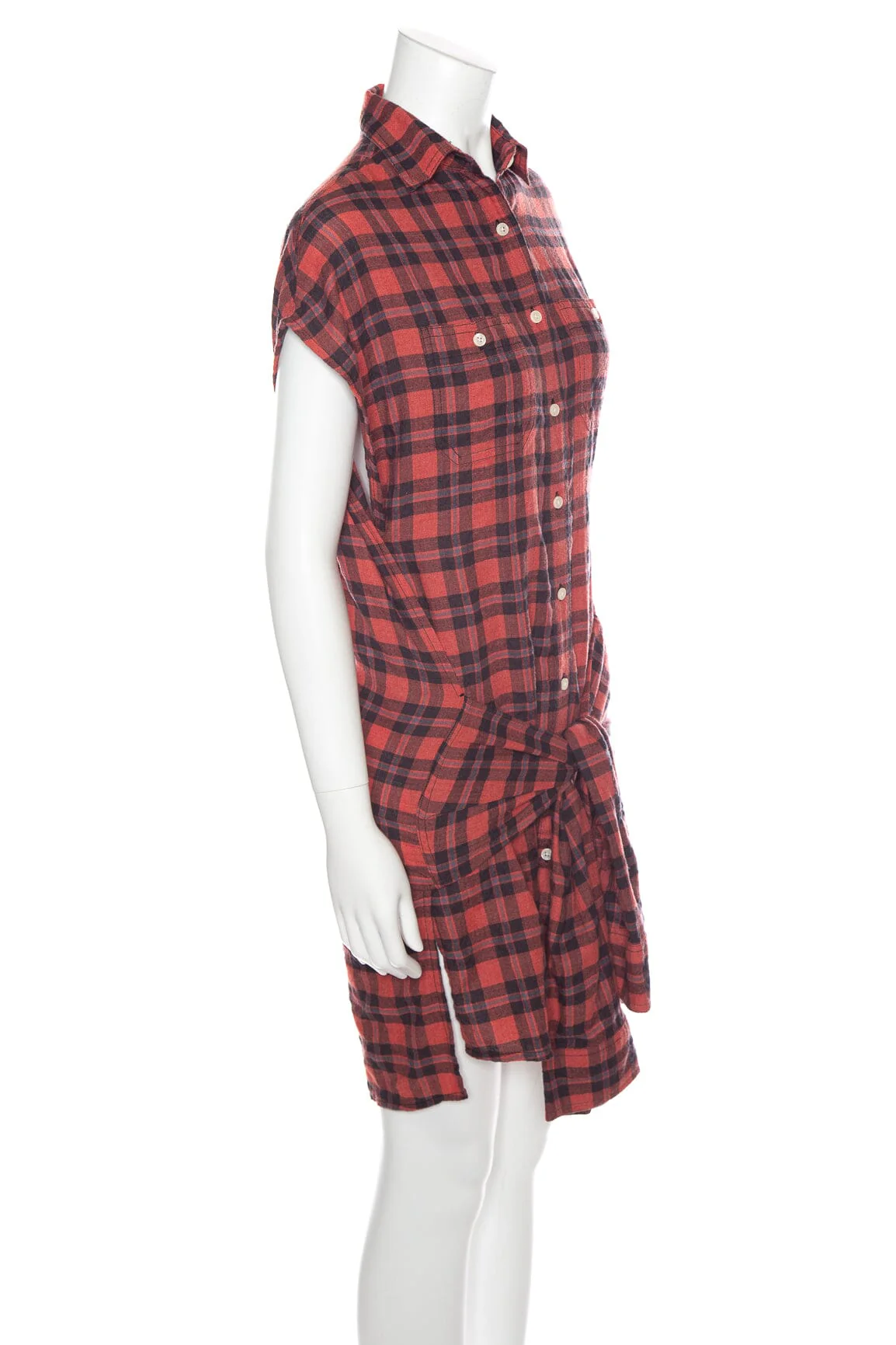 R13 Red Plaid Button Up Wrap Dress SZ XS - Image 2