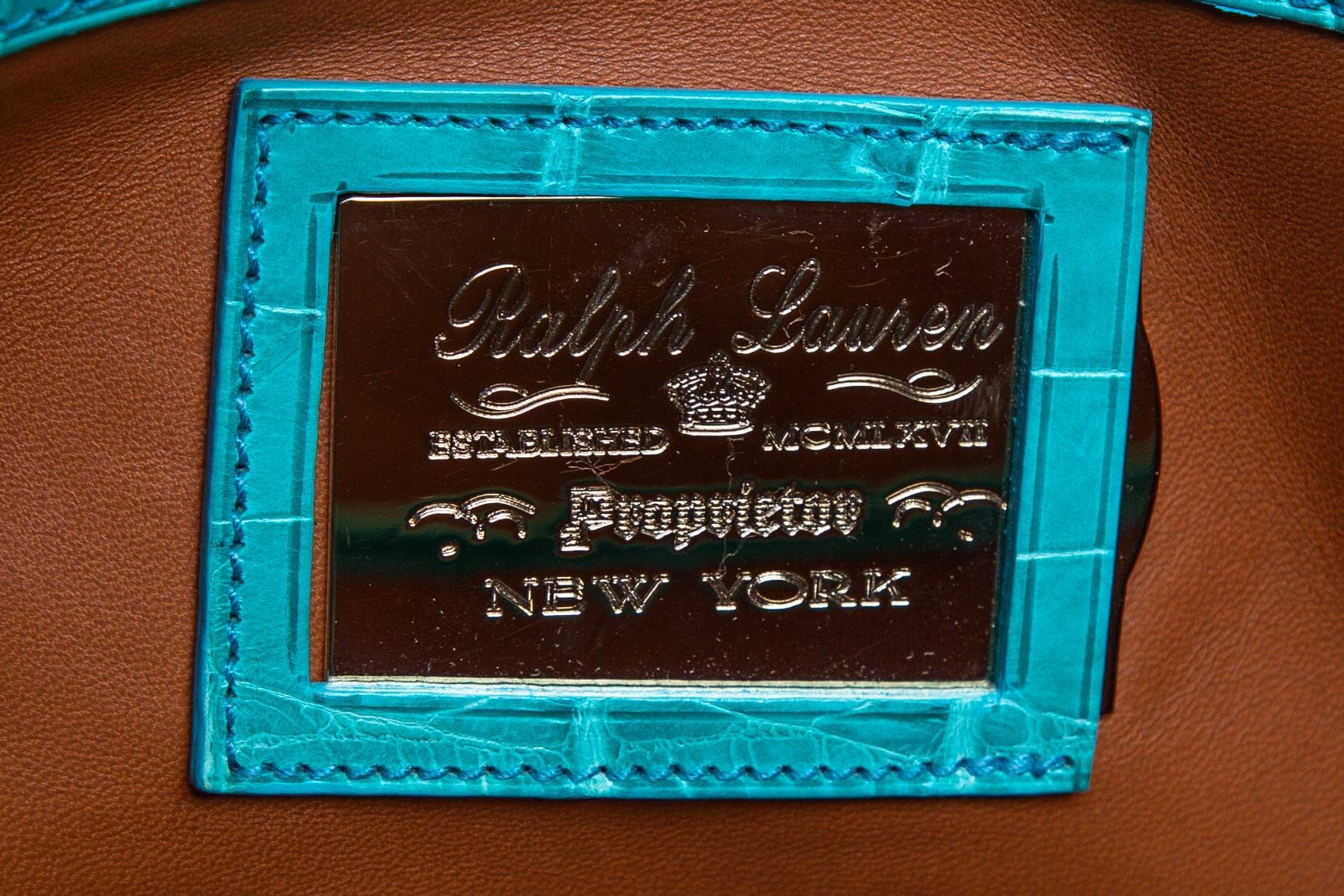 Ralph Lauren Blue Crocodile Ricky Handbag - Image 10