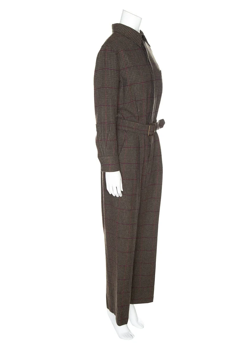 Ralph Lauren Purple Label Green Plaid Button Up Belted Jumpsuit - Image 2