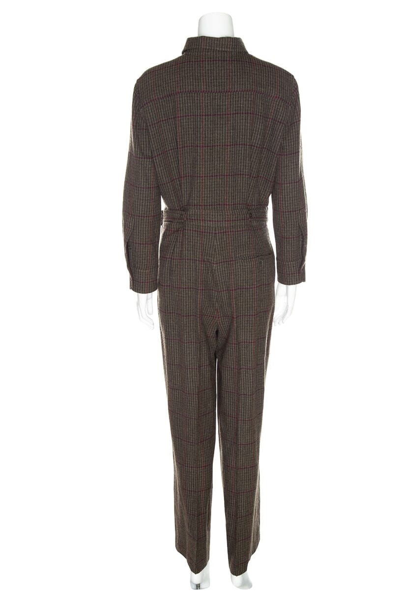 Ralph Lauren Purple Label Green Plaid Button Up Belted Jumpsuit - Image 3