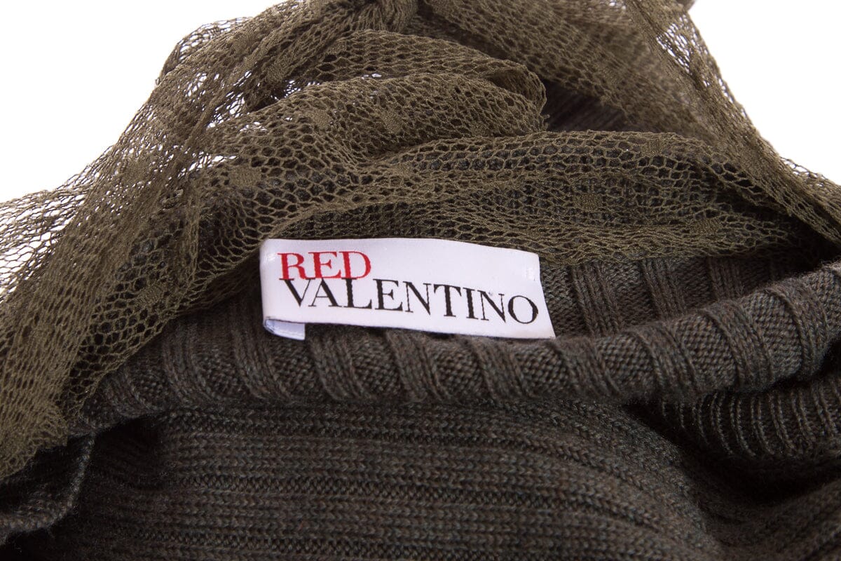 Red Valentino Olive Lace Detail Knit Dress SZ M - Image 3