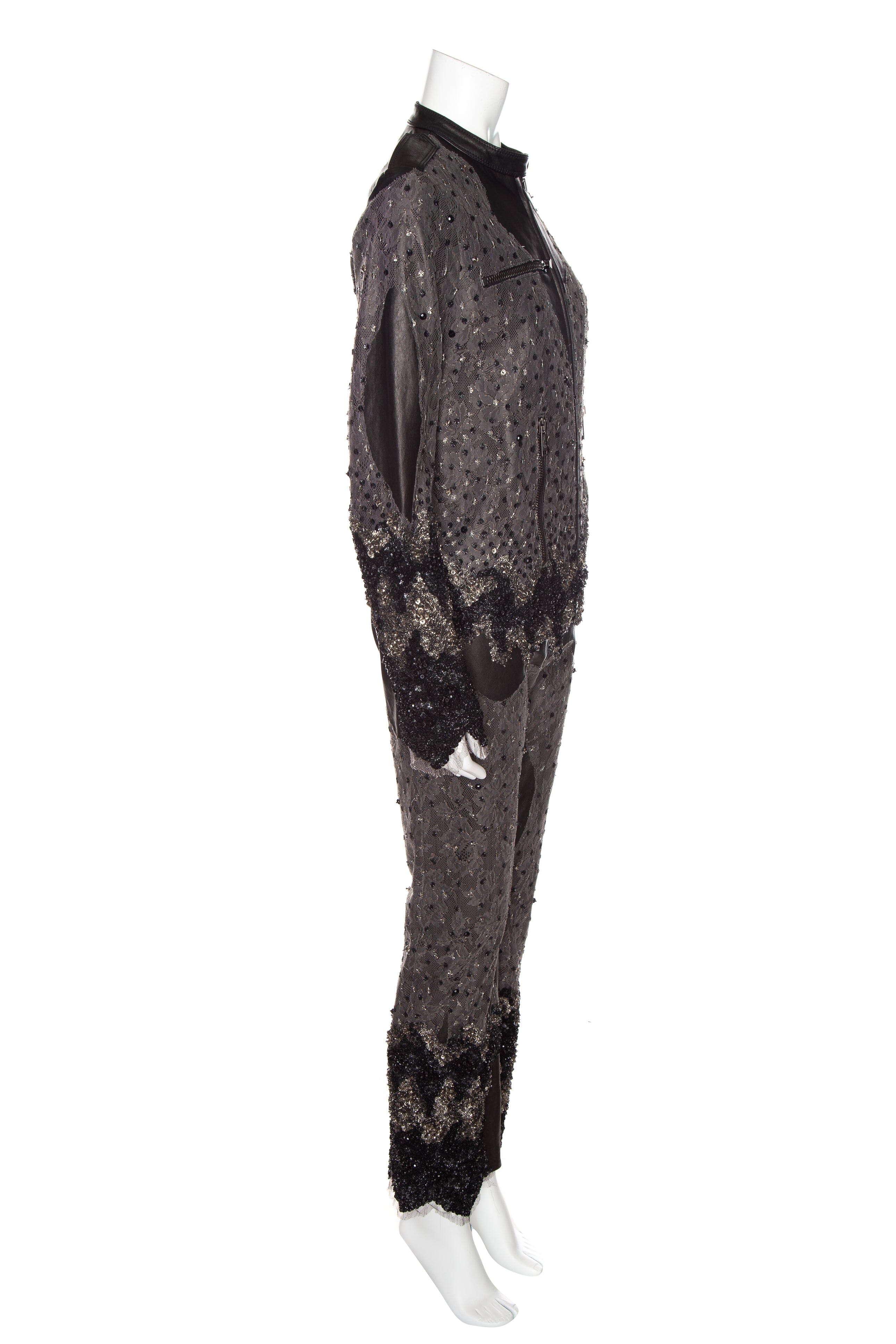 Redemption Black and Grey Leather Lace Embellished Jacket and Pant Set SZ S/M - Image 2