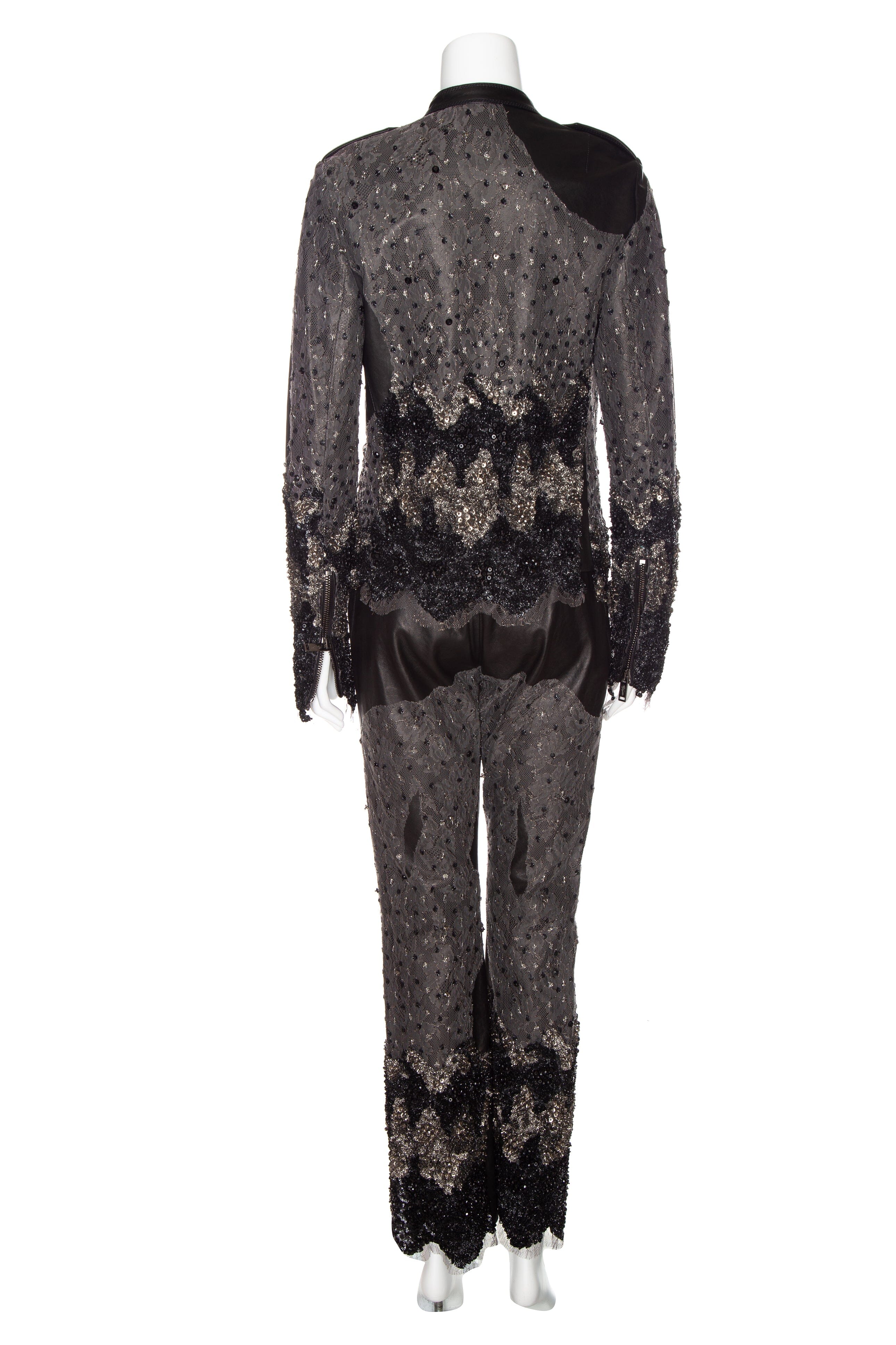 Redemption Black and Grey Leather Lace Embellished Jacket and Pant Set SZ S/M - Image 3
