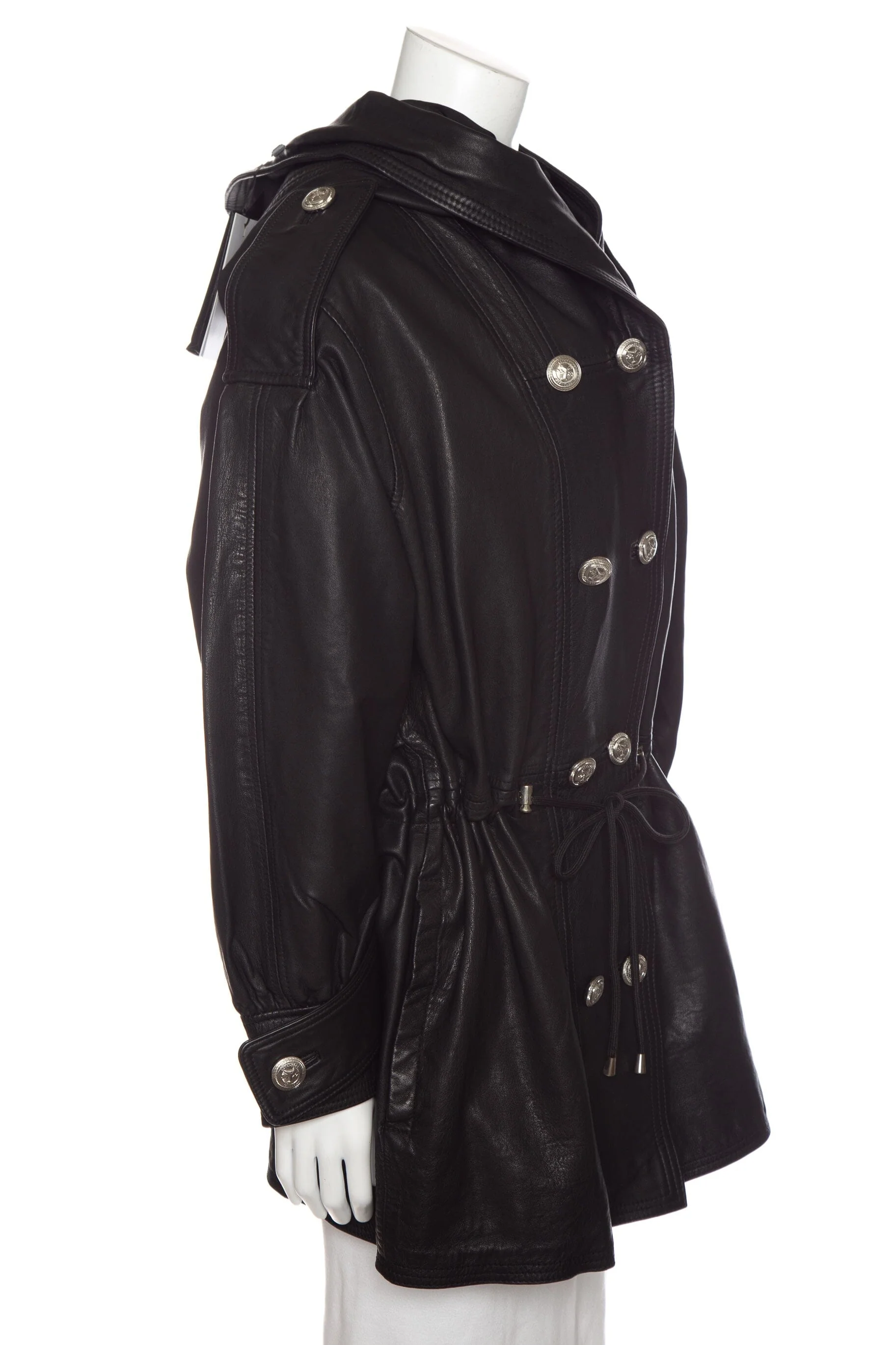 Retrofete Black Leather Double Breasted Hooded Coat SZ M NWT - Image 2