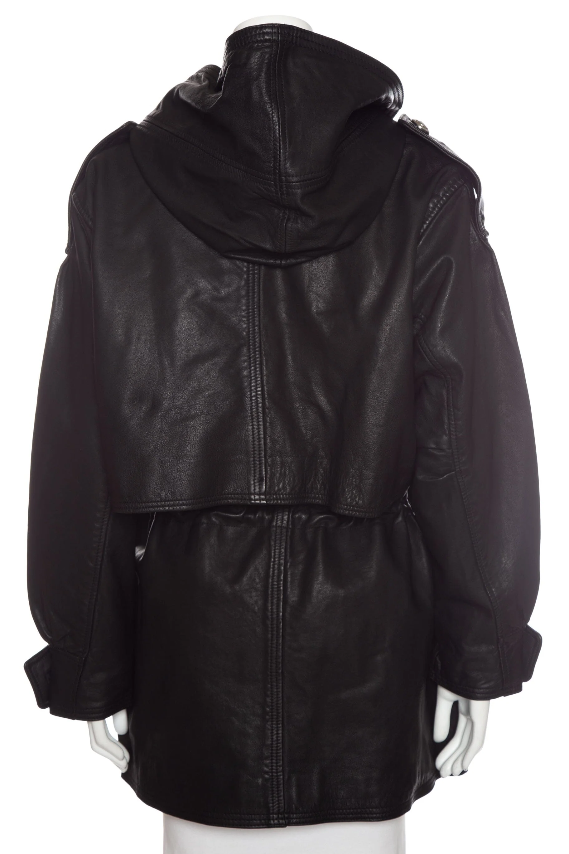 Retrofete Black Leather Double Breasted Hooded Coat SZ M NWT - Image 3