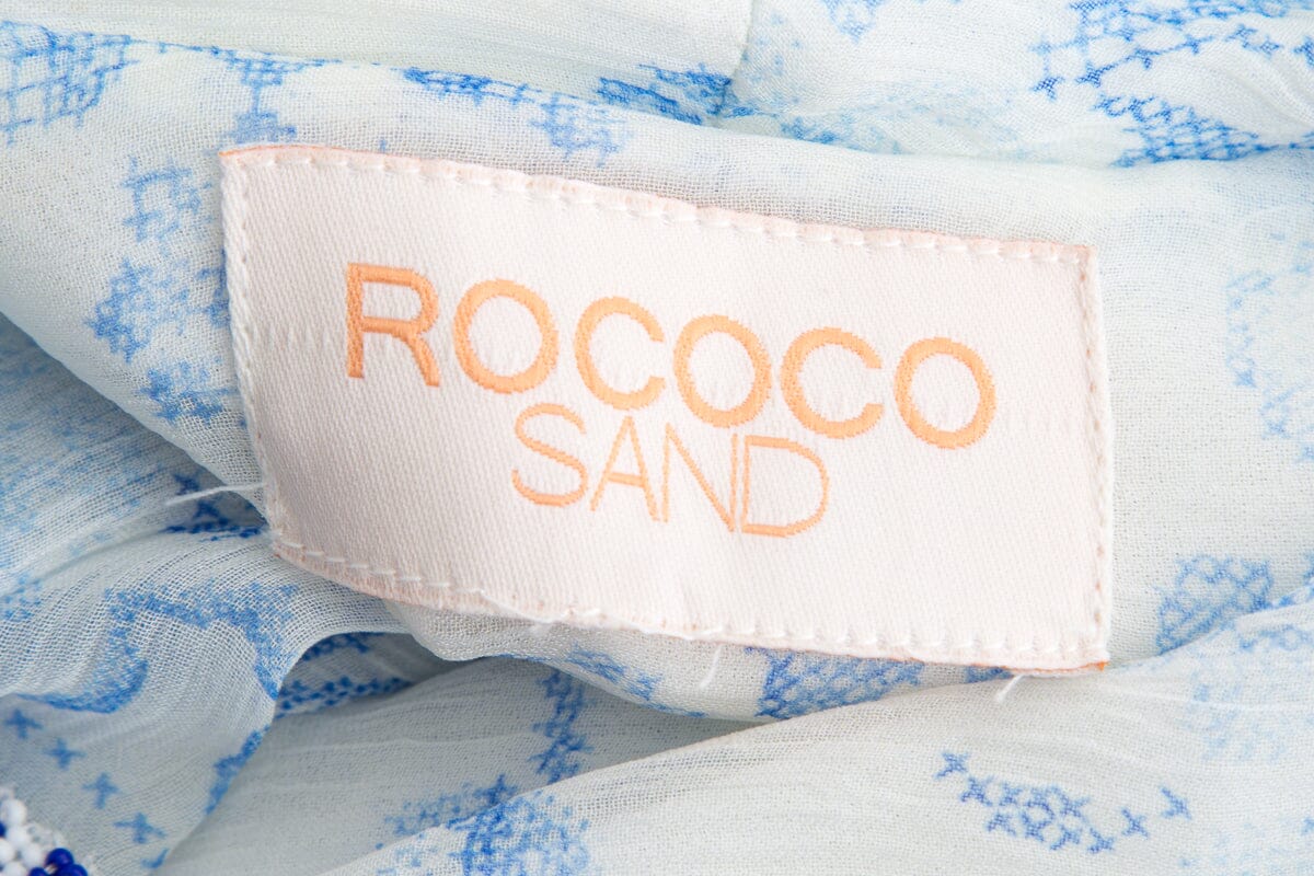 Rococo Sand White & Blue Paisley Silk Dress SZ S - Image 5