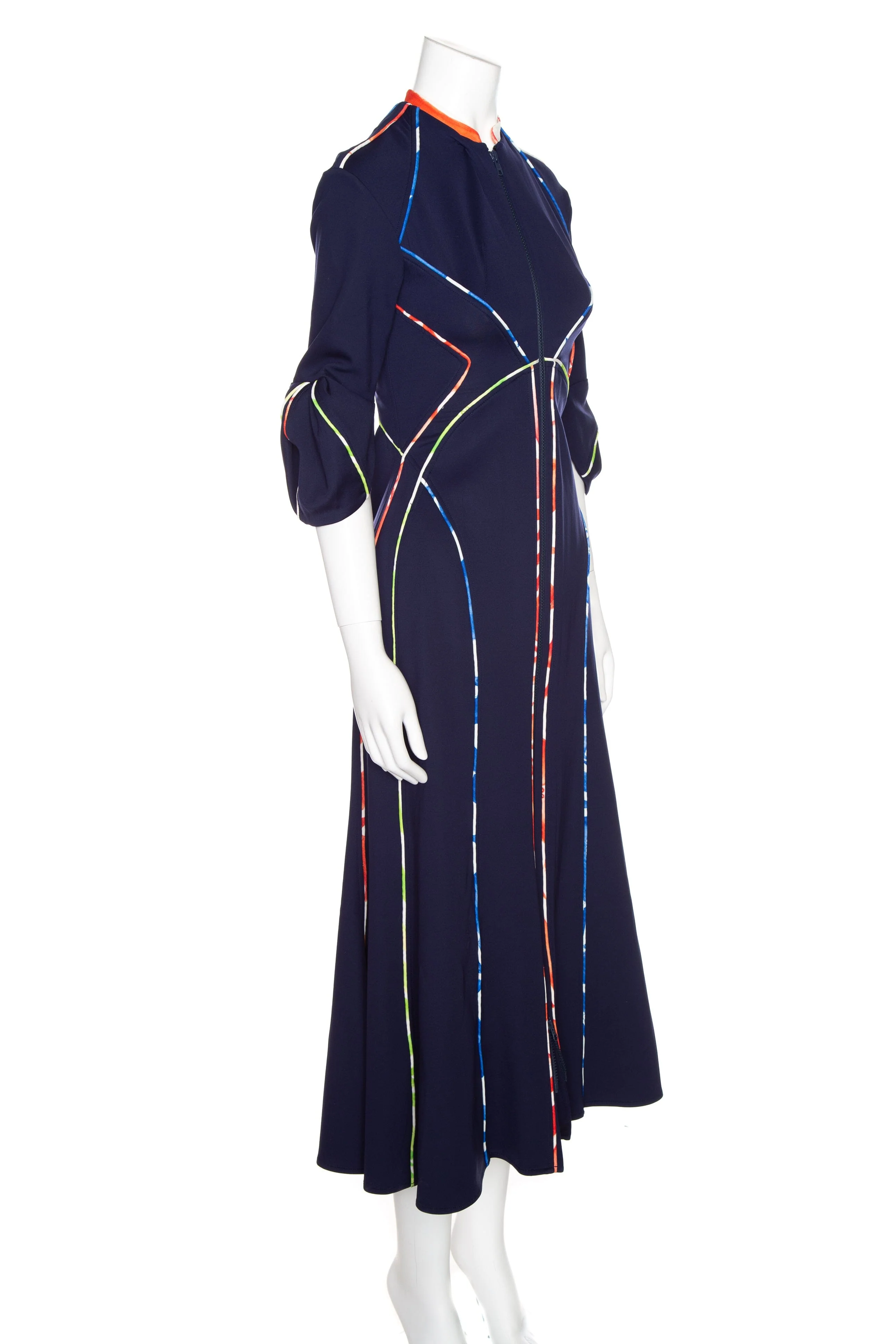 Rosie Assoulin Navy Multi Open Back Maxi Zip Down Dress SZ 4 - Image 2