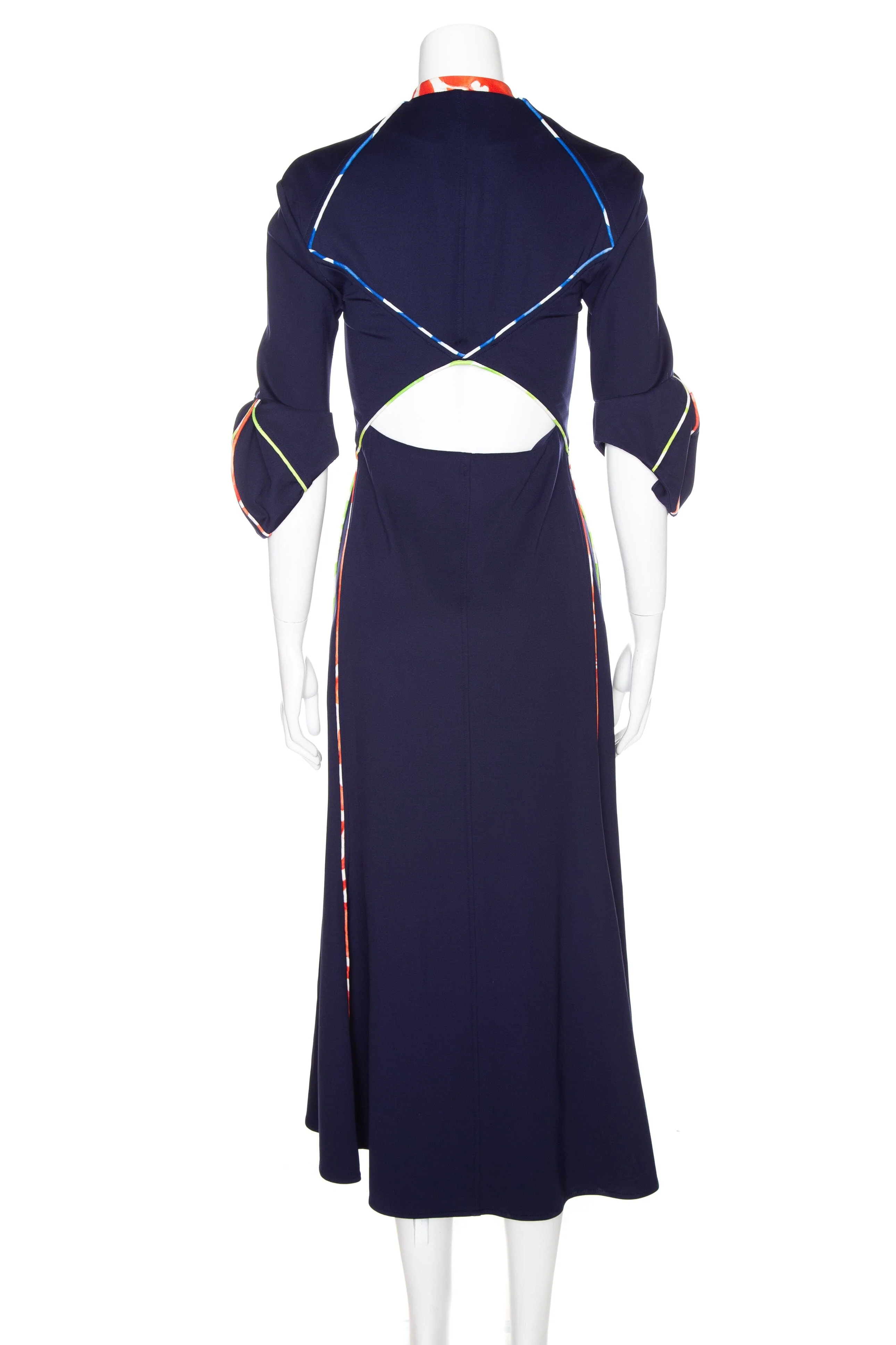 Rosie Assoulin Navy Multi Open Back Maxi Zip Down Dress SZ 4 - Image 3