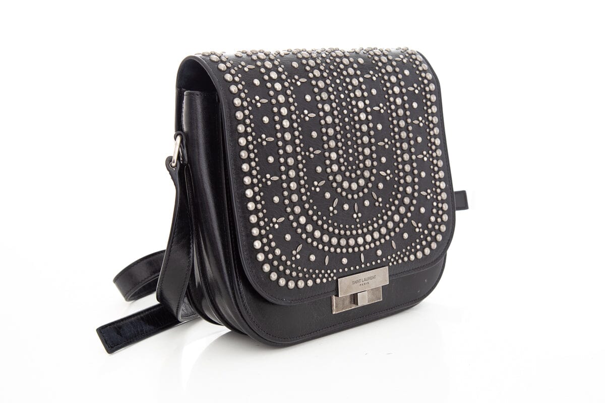 Saint Laurent Amalia Black & Silver Studded Shiny Calfskin Handbag - Image 3