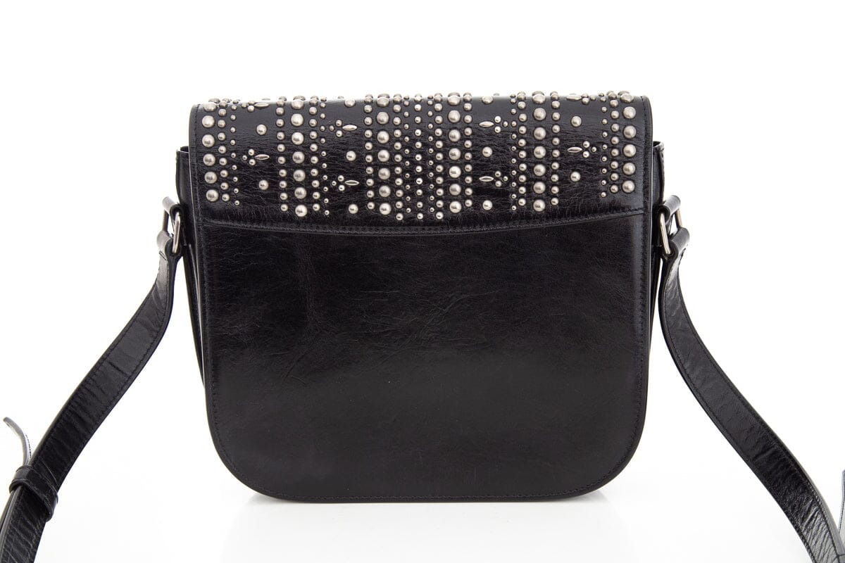 Saint Laurent Amalia Black & Silver Studded Shiny Calfskin Handbag - Image 4