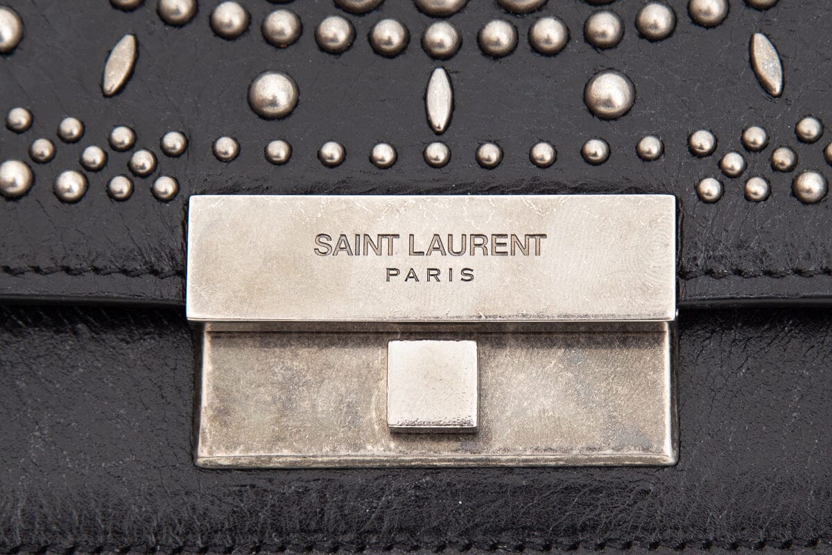 Saint Laurent Amalia Black & Silver Studded Shiny Calfskin Handbag - Image 6