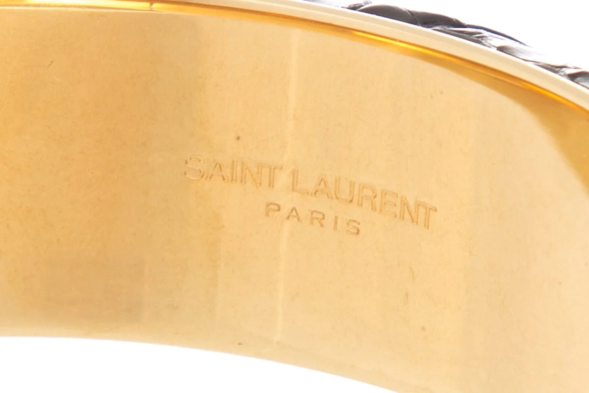 Saint Laurent Black Exotic & Gold Bangle Bracelet - Image 3