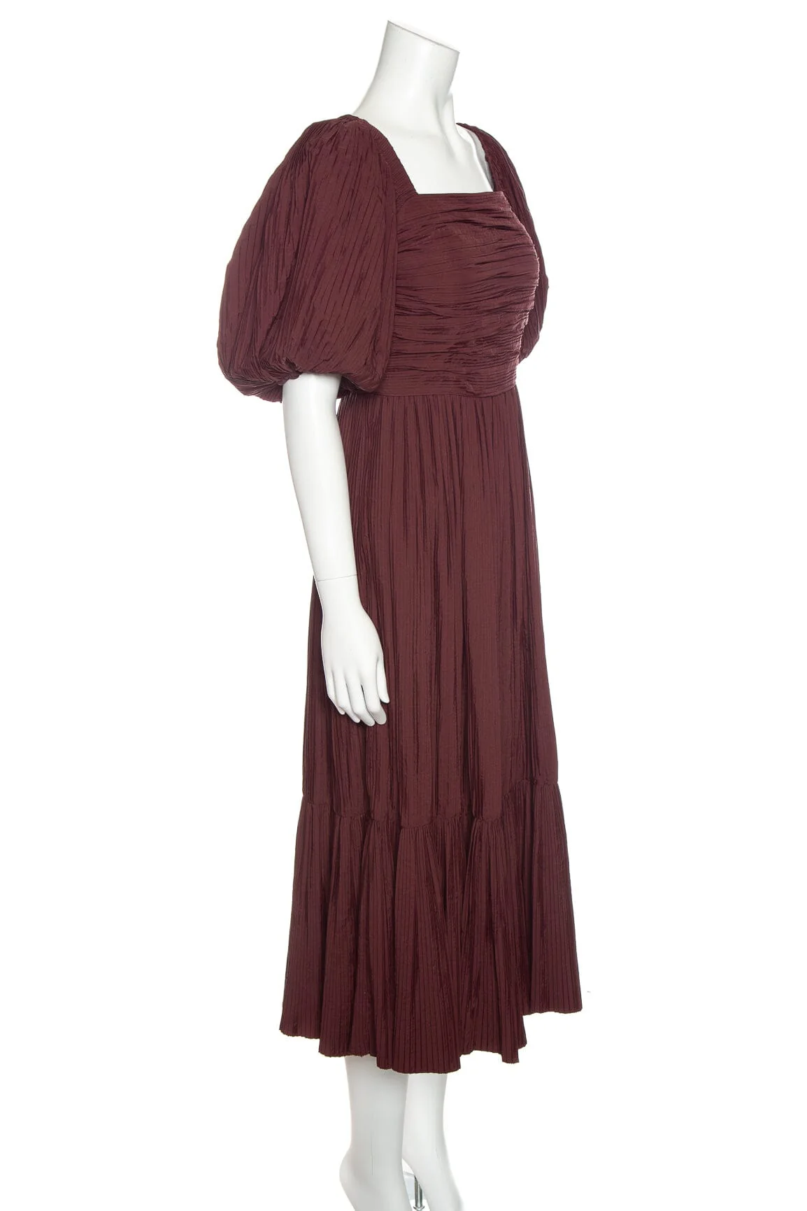 Sea New York Burgundy Pleated Maxi Puff Sleeve Dress SZ 0 NWT - Image 2