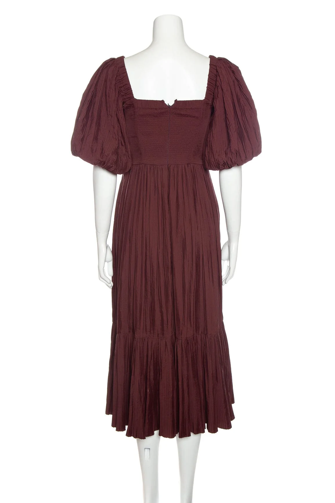 Sea New York Burgundy Pleated Maxi Puff Sleeve Dress SZ 0 NWT - Image 3