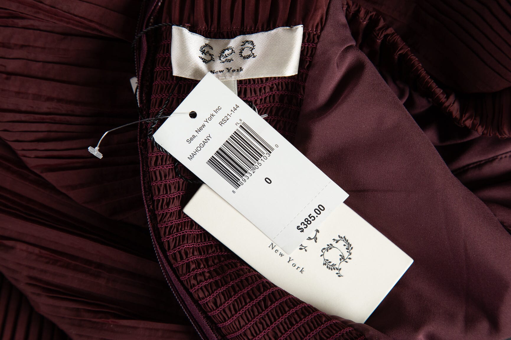 Sea New York Burgundy Pleated Maxi Puff Sleeve Dress SZ 0 NWT - Image 4