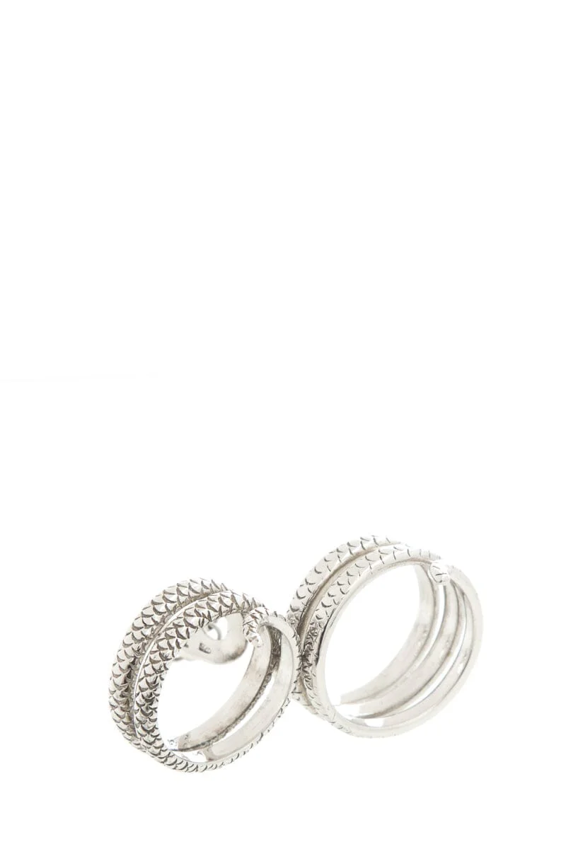Silver Long Two Snake Ring with Chain Connection Detail - Image 2