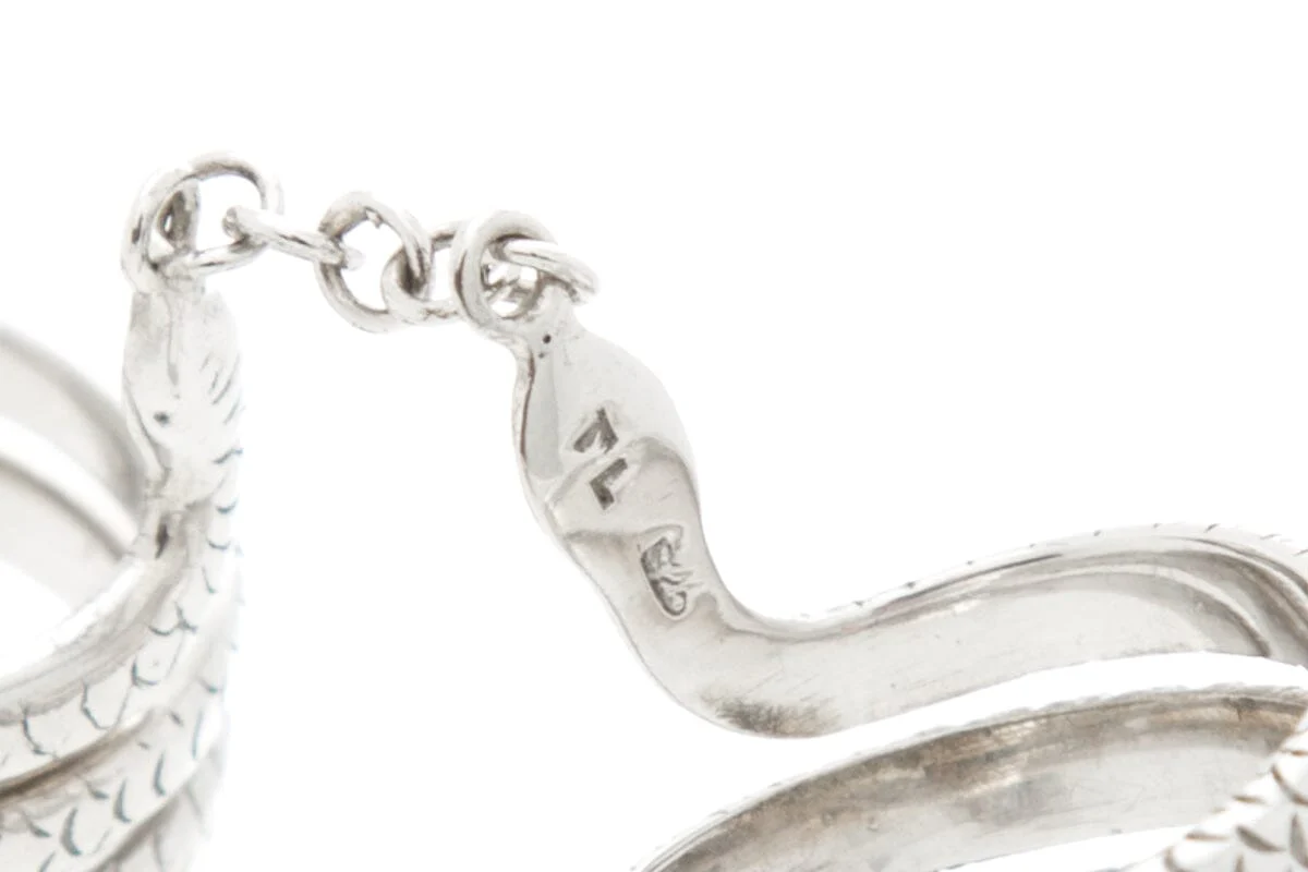 Silver Long Two Snake Ring with Chain Connection Detail - Image 3