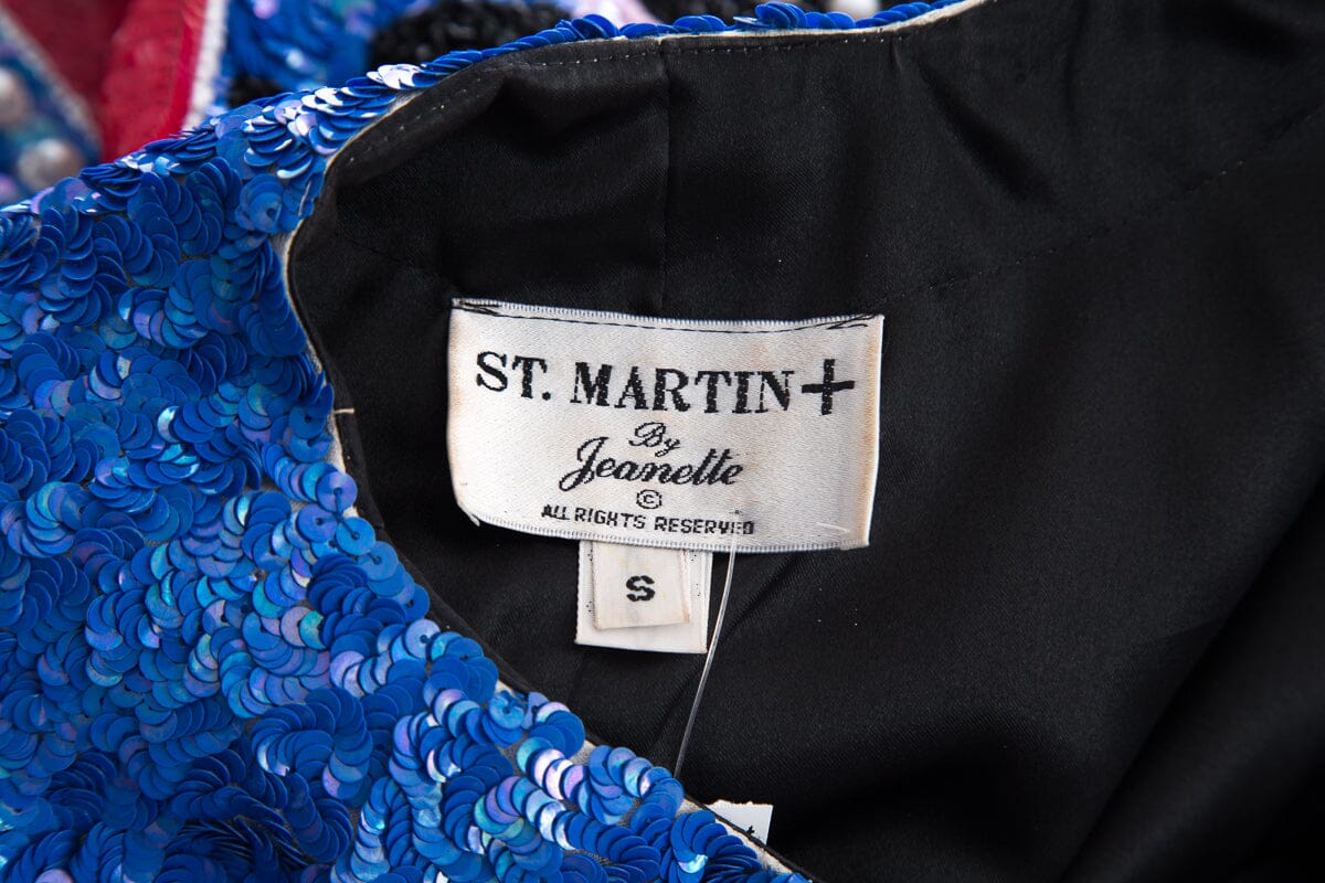 St. Martin Blue Sequin Abstract Cropped Jacket SZ S - Image 4