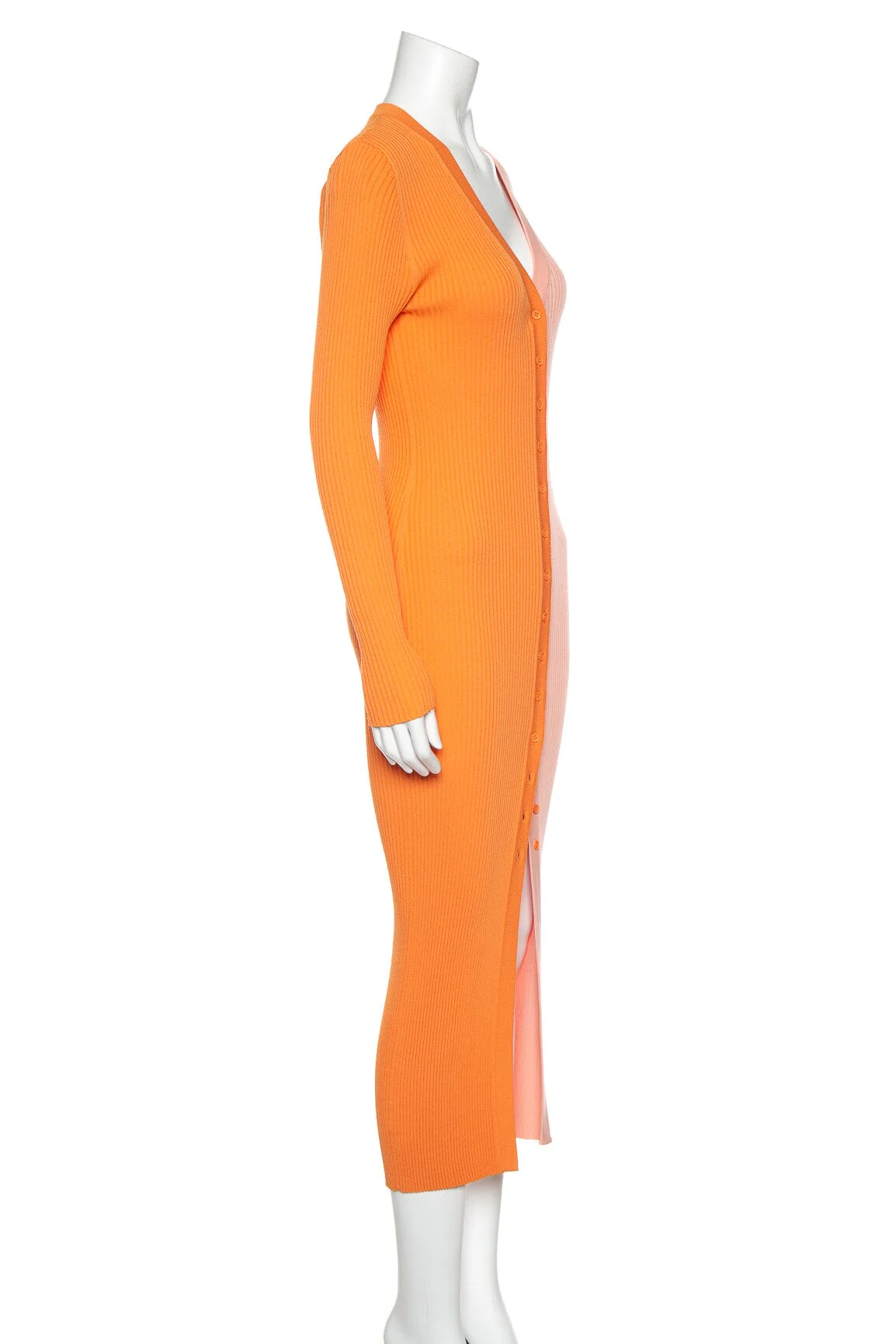 Staud Orange & Pink Bi-Color Ribbed Button Down Dress SZ S - Image 2