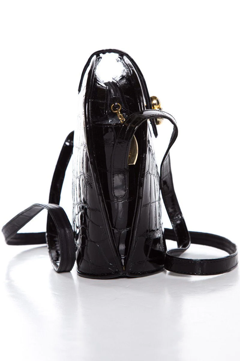 Stuart Weitzman Black Croco Embossed Patent Shoulder Bag - Image 3