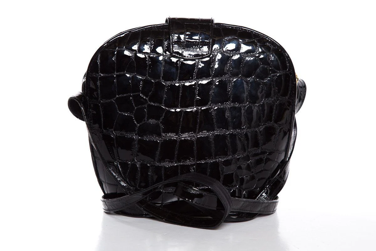 Stuart Weitzman Black Croco Embossed Patent Shoulder Bag - Image 4