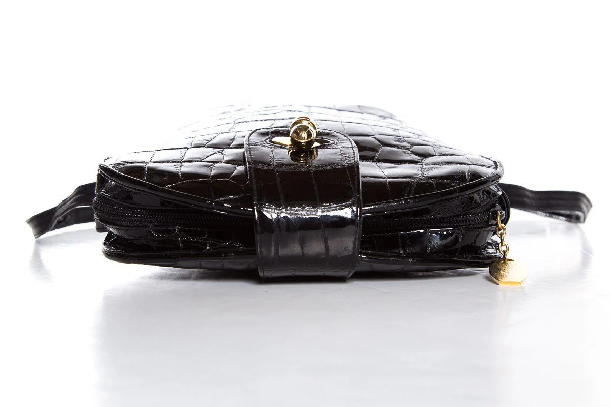 Stuart Weitzman Black Croco Embossed Patent Shoulder Bag - Image 5