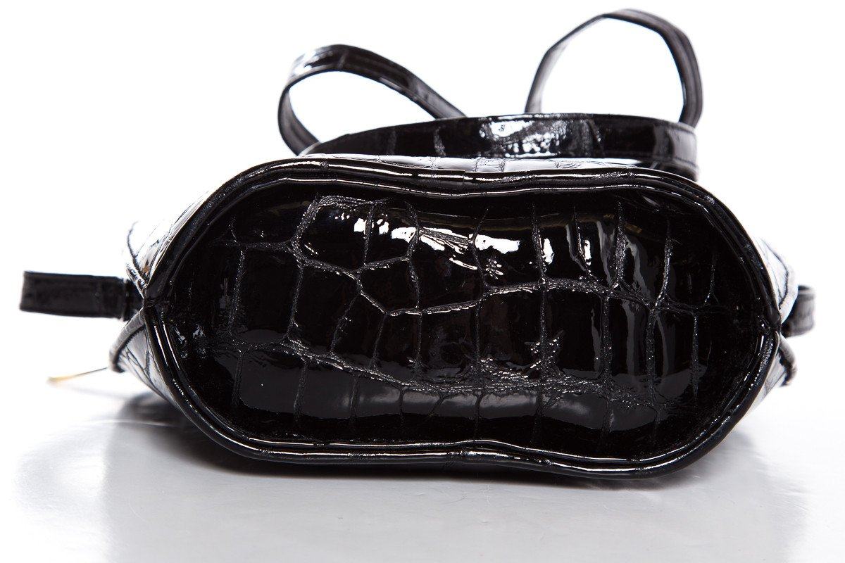 Stuart Weitzman Black Croco Embossed Patent Shoulder Bag - Image 6