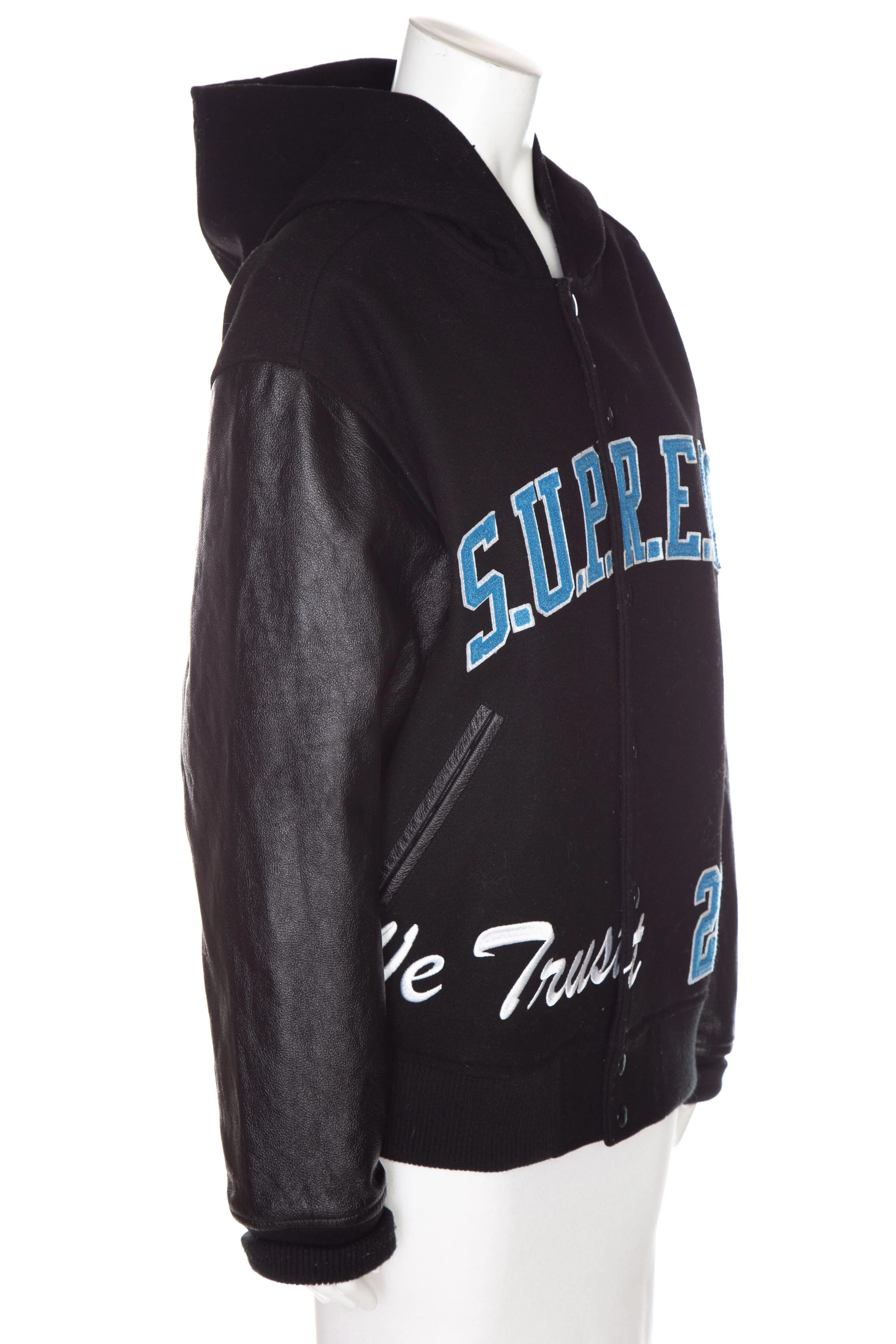 Supreme Black & Blue Varsity Jacket SZ L - Image 2