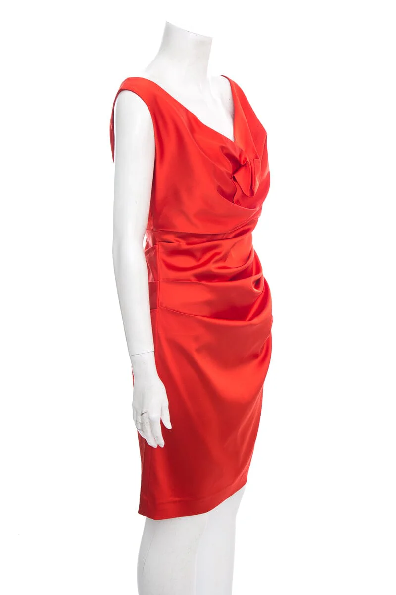 Talbot Runhof Red Satin Sleeveless Fitted Dress Size 14 - Image 2