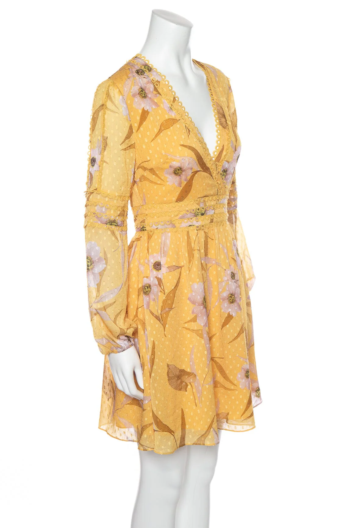 Ted Baker Yellow Floral Long Sleeve Eyelet Detail Dress SZ 0 NWT - Image 2