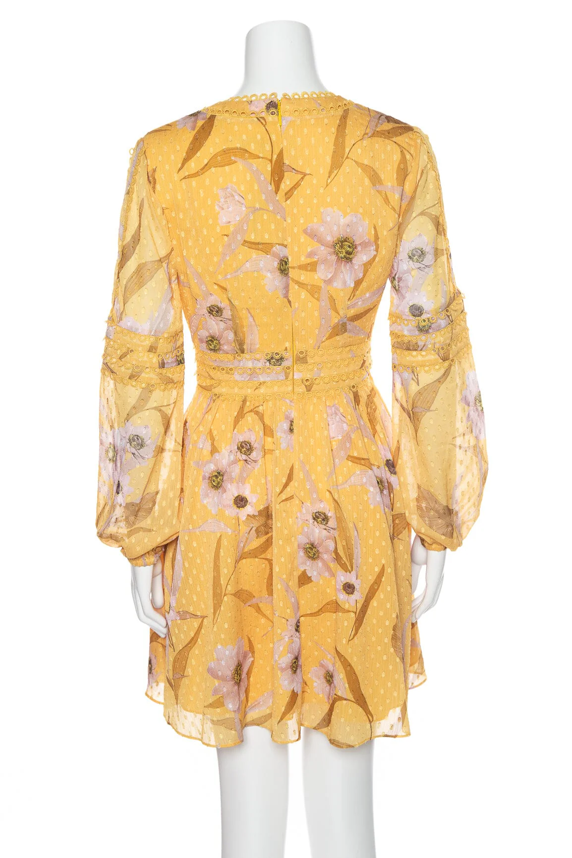 Ted Baker Yellow Floral Long Sleeve Eyelet Detail Dress SZ 0 NWT - Image 3