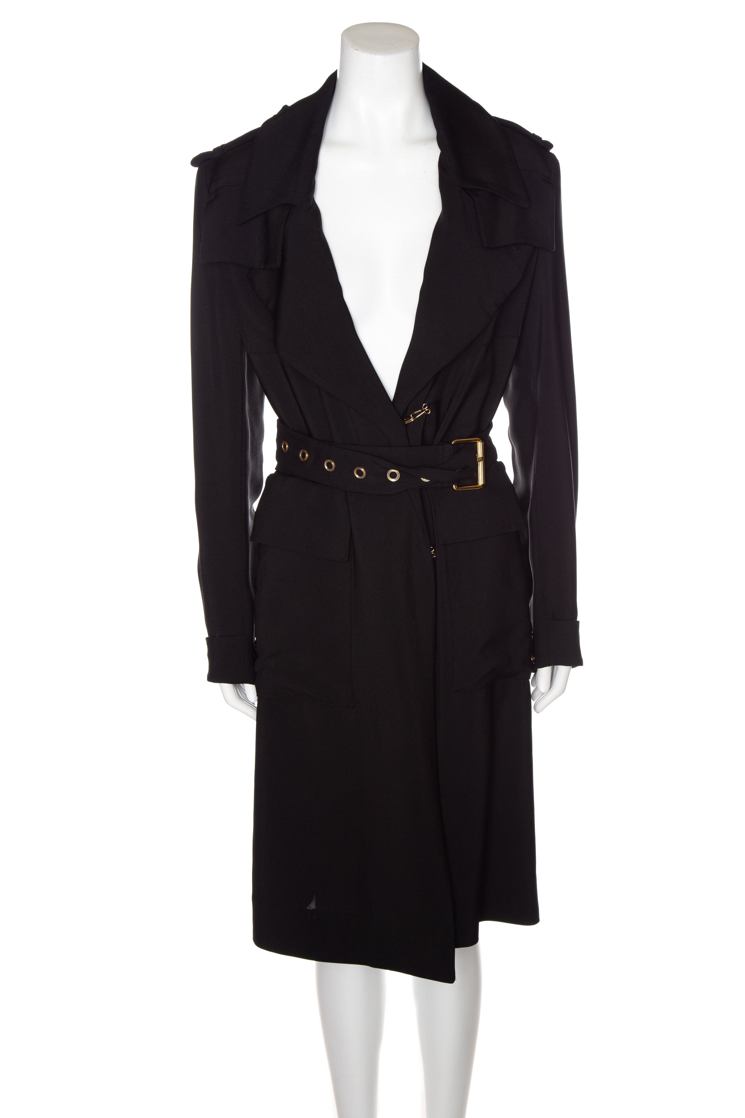 Tom Ford Black Long Belted Coat SZ 40