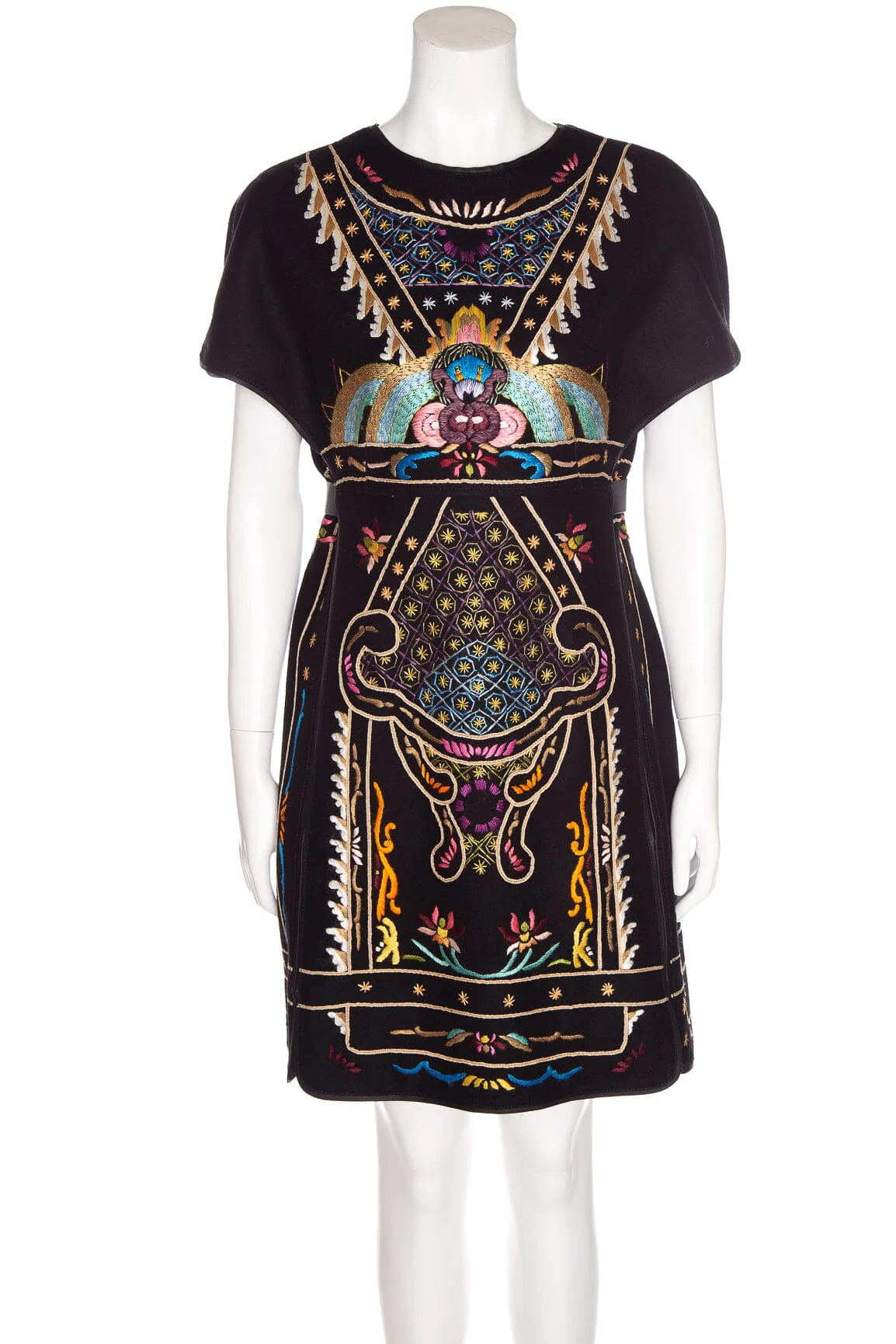 Valentino Black Multi Floral Embroidered Wool Mini Dress SZ 6
