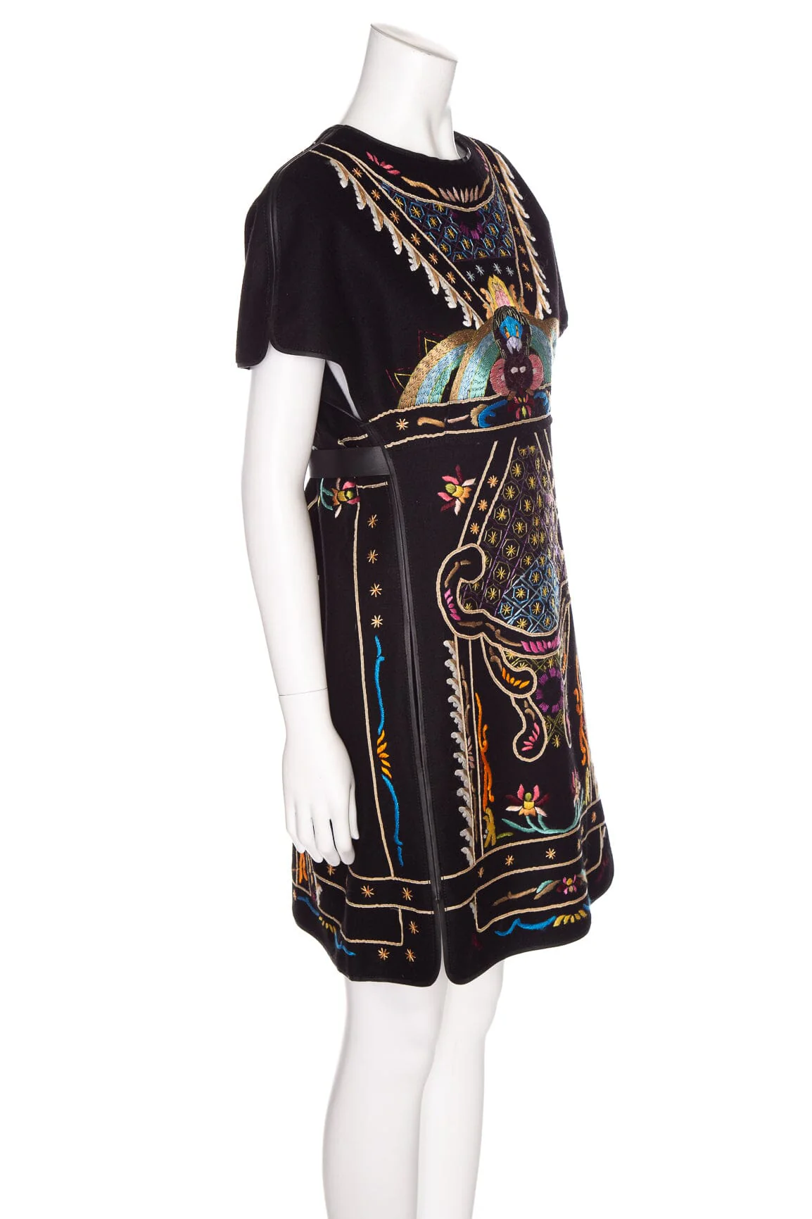 Valentino Black Multi Floral Embroidered Wool Mini Dress SZ 6 - Image 2