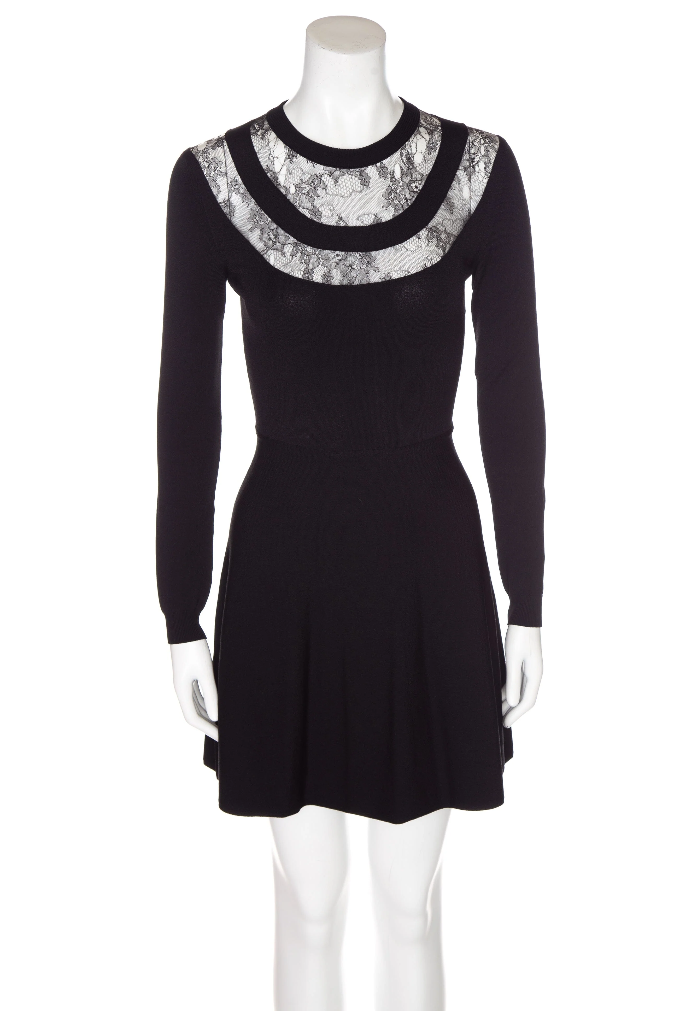 Valentino Black Stretch Knit and Lace Detail Dress SZ S