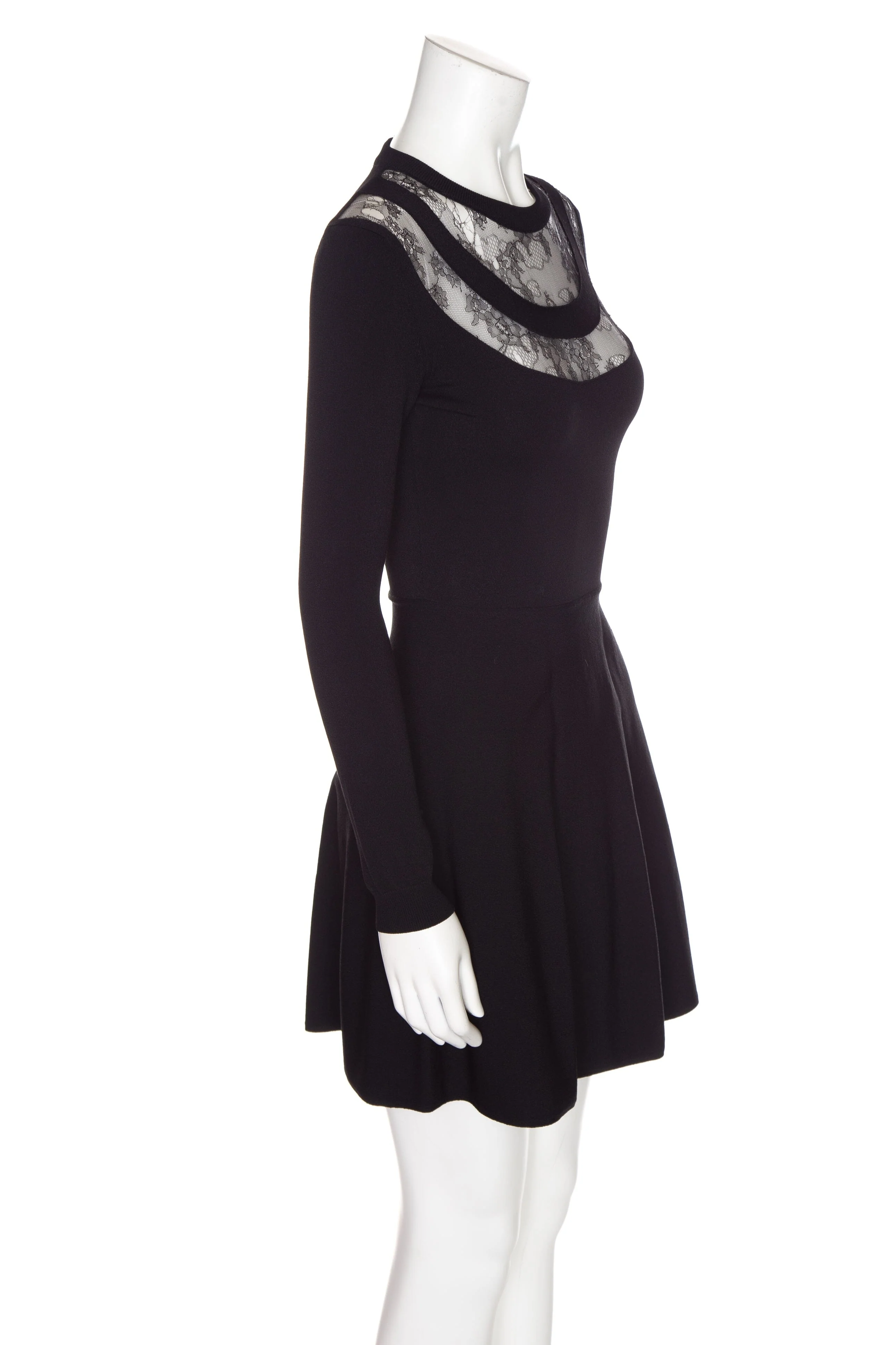 Valentino Black Stretch Knit and Lace Detail Dress SZ S - Image 2