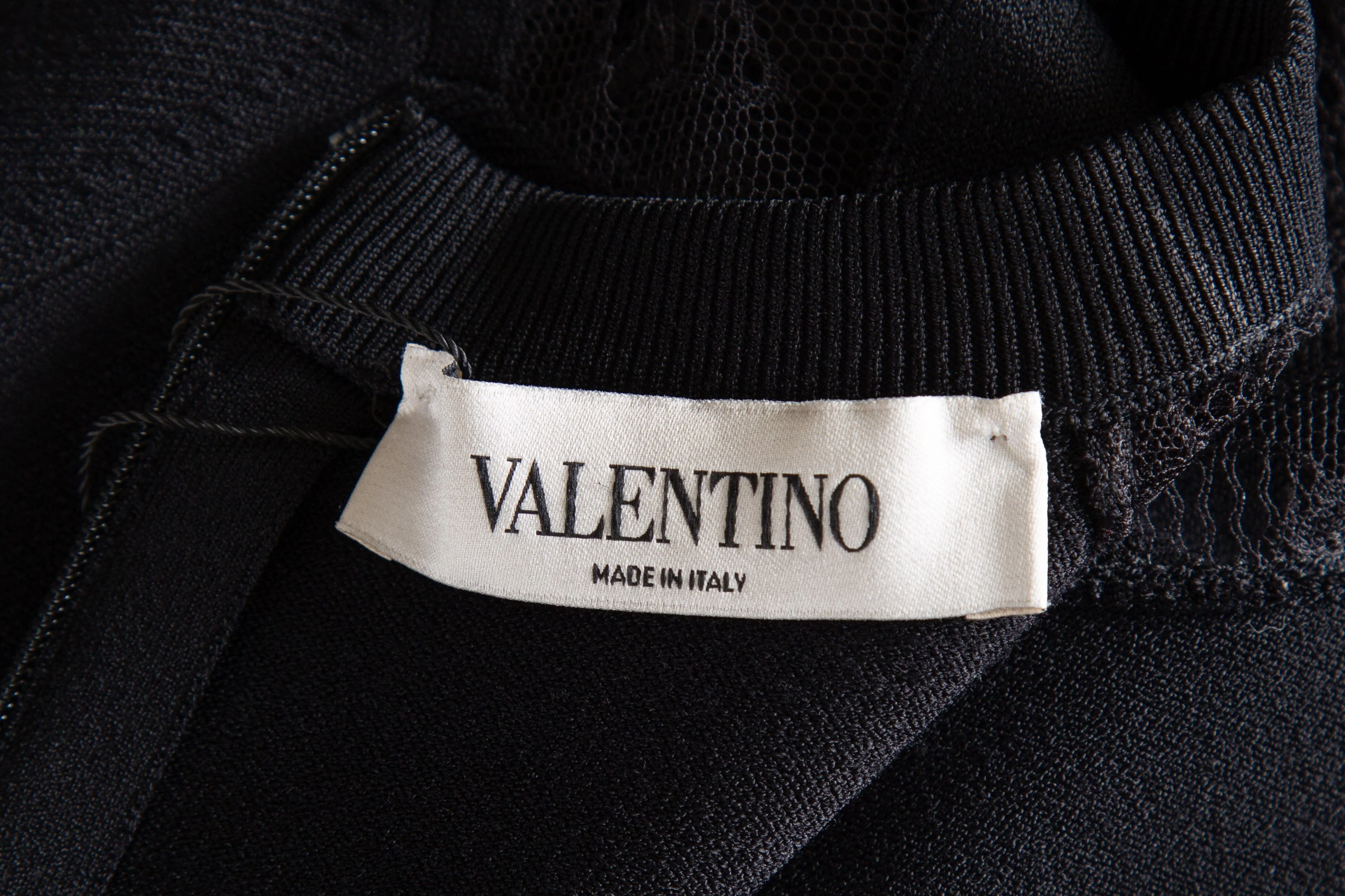 Valentino Black Stretch Knit and Lace Detail Dress SZ S - Image 4