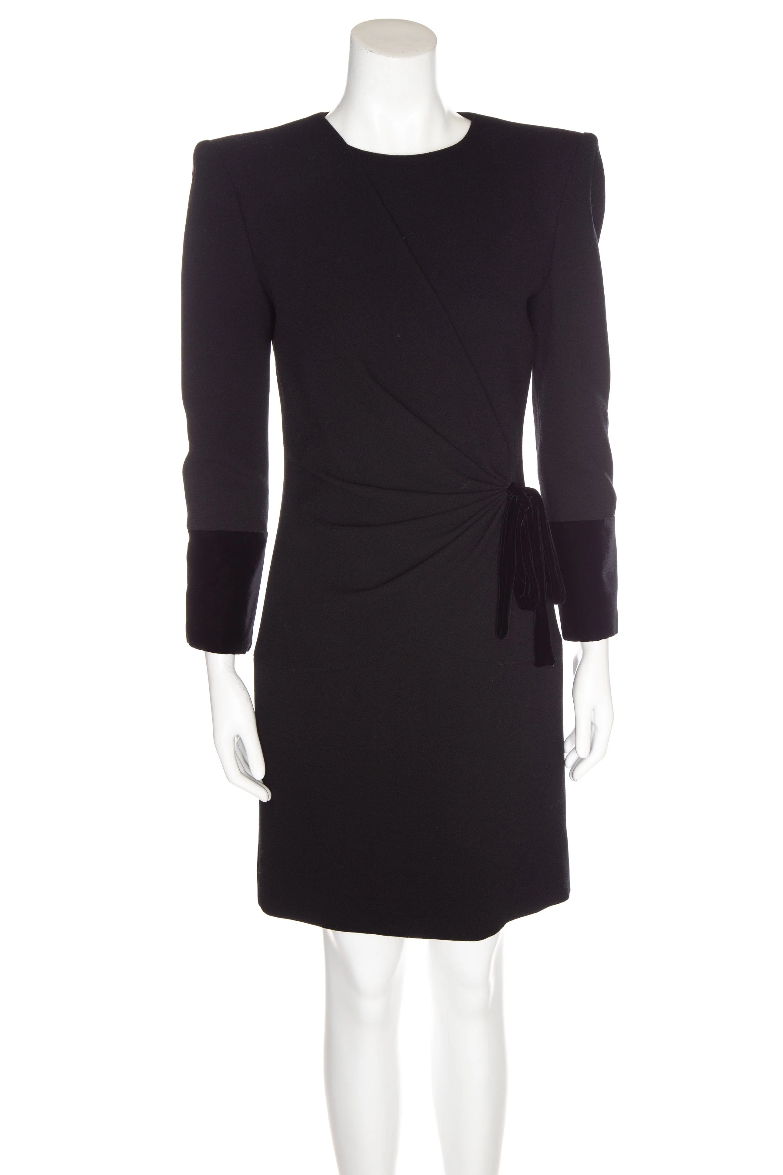 Valentino Boutique Black Ruched Velvet Detail Dress SZ 6